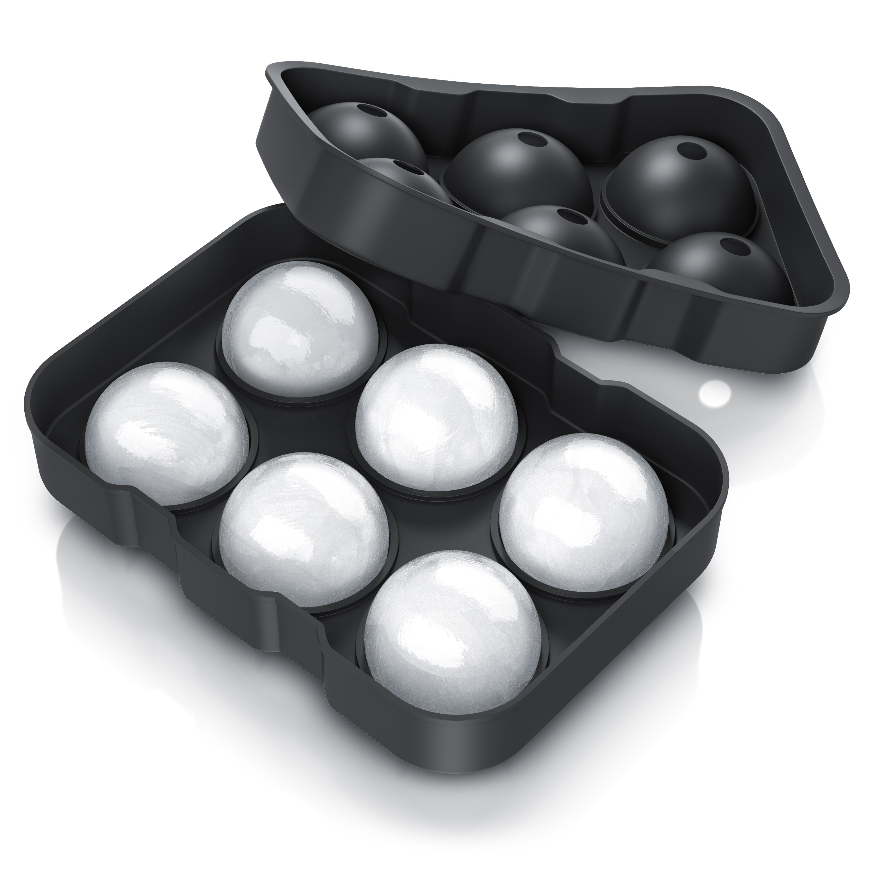 Arendo Eisw&uuml;rfelform 6x46ml Kugelform sechsfach mit Trichter & Deckel, extra gro&szlig;e &Ouml;ffnung, (1-tlg), Silikon zum leichten Herausl&ouml;sen, sp&uuml;lmaschinengeeignet - Bild 1