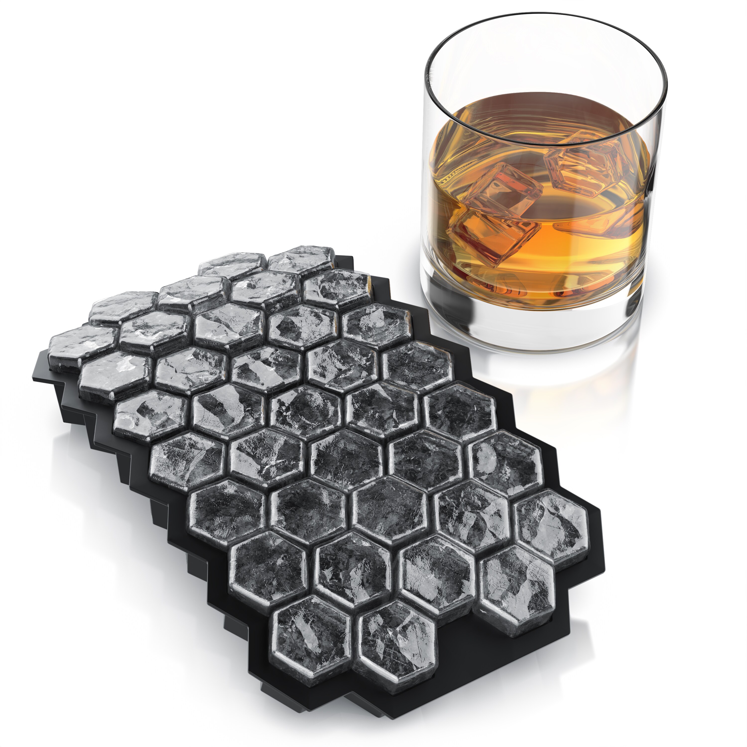 Arendo Eisw&uuml;rfelform 37x Sechseck Eisw&uuml;rfel mit Deckel, temperaturbest&auml;ndig, bis -40&deg;C, (1-tlg), Silikon zum leichten Herausl&ouml;sen, sp&uuml;lmaschinengeeignet - Bild 1