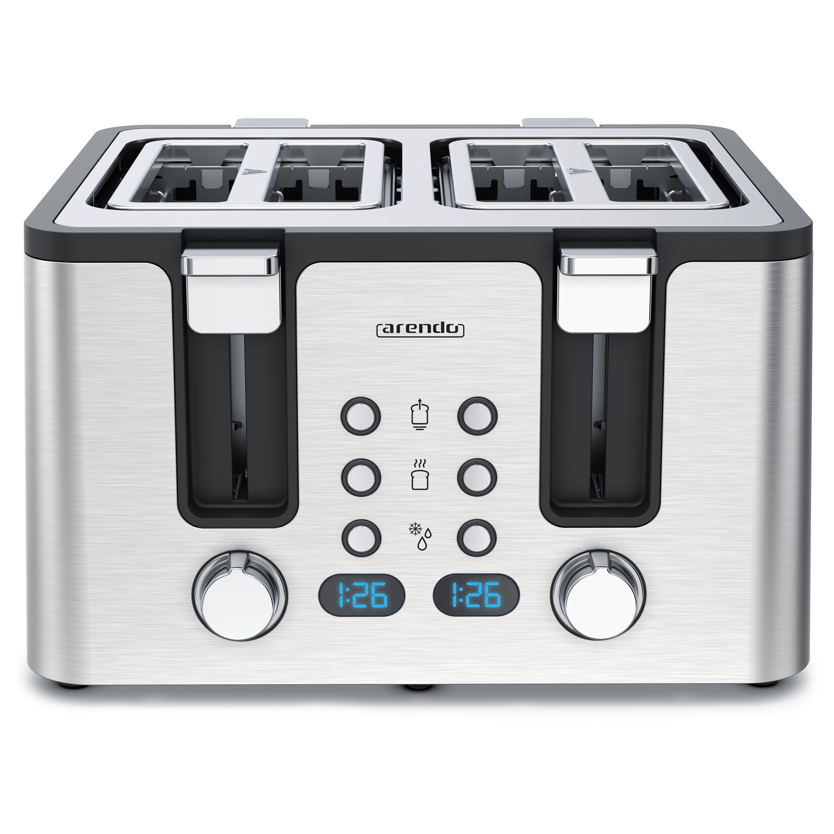 Arendo Toaster, 4 kurze Schlitze, für 4 Scheiben, 1750 W, Automatik, Edelstahl, Wärmeisolierendes Doppelwandgehäuse