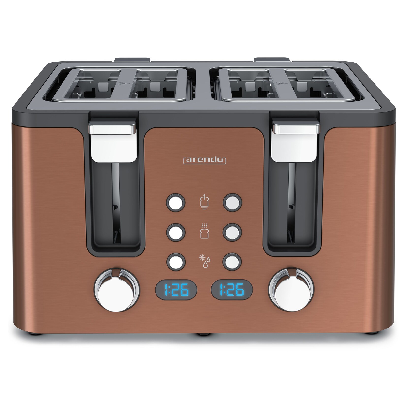 Arendo Toaster, 4 kurze Schlitze, für 4 Scheiben, 1750 W, Automatik, Edelstahl, Wärmeisolierendes Doppelwandgehäuse