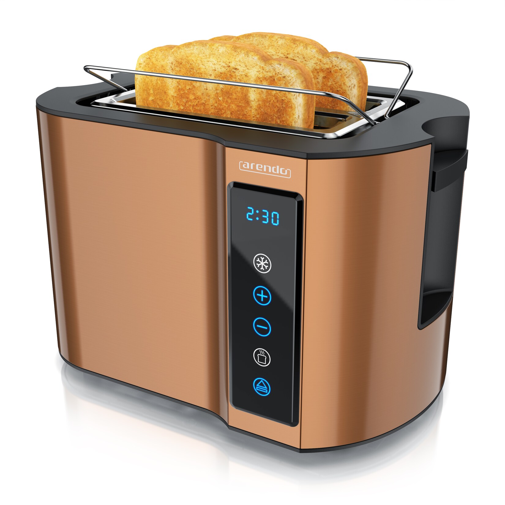 Arendo Toaster Wärmeisoliertes Doppelwandgehäuse, Display mit Restzeitanzeige, 2 kurze Schlitze, für 2 Scheiben, 800 W, Touchpanel, Brötchenaufsatz, 7 Bräunungsgrade, Brotscheibenzentrierung | 04062861826256
