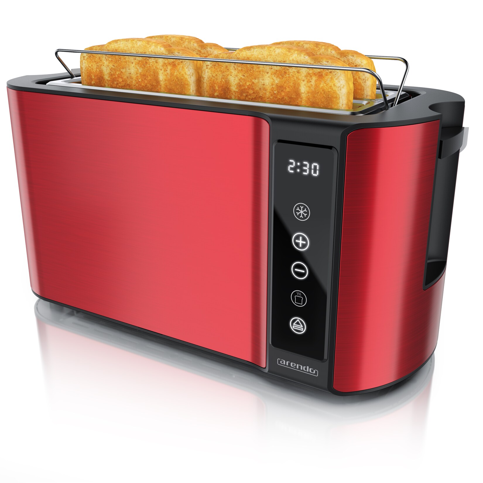 Arendo Toaster 4-Scheiben, Wärmeisoliertes Doppelwandgehäuse, Display Restzeitanzeige 2 lange Schlitze, für 4 Scheiben, 1500 W, Langschlitz