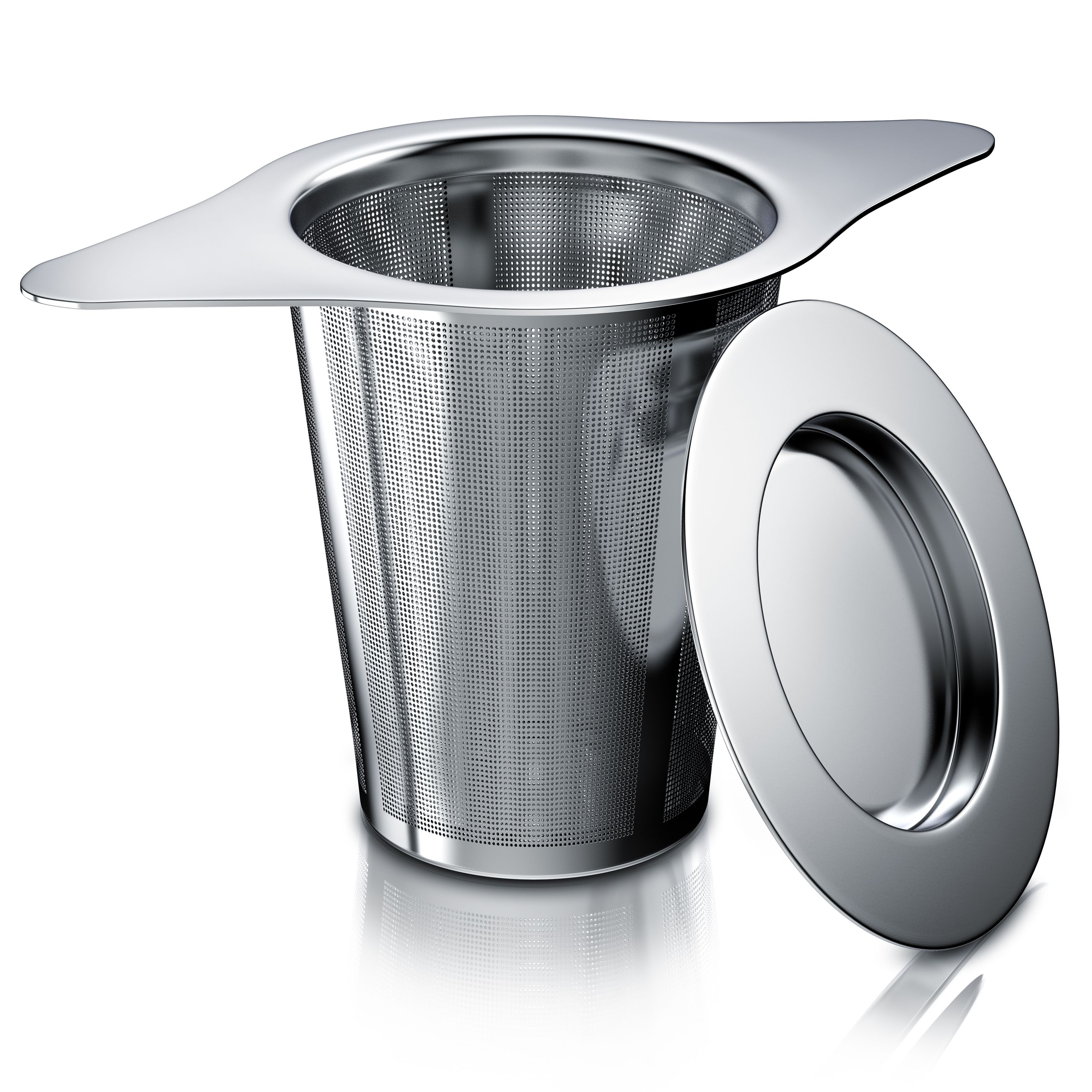 Arendo Teesieb aus Edelstahl, Doppelgriff & Multifunktionsdeckel, f&uuml;r Kannen & Tassen, Edelstahl 304, Teefilter, Kr&auml;utersieb f&uuml;r Tee, Gew&uuml;rze, Kr&auml;uter, Teebl&auml;tter, Kaffee - Bild 1