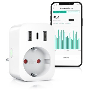 BEARWARE WLAN-Steckdose mit USB, 2,4Ghz WiFi Fernsteuerung per Smart life App, Sprachsteuerung, Zeitschaltuhr, Energiekostenmessgerät, USB-Ladegerät, Countdown Timer - Bild 1