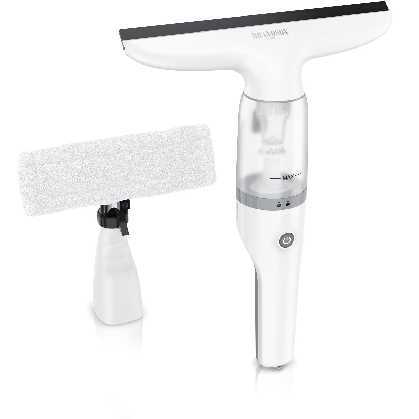 Brandson Akku-Fenstersauger Fensterreiniger inkl. Sprühflasche mit Wischbezug, 28 cm Saugdüse, Laufzeit ca. 30 minuten, für Fenster Duschkabine Spiegel, 2200 mAh | 04062861836354
