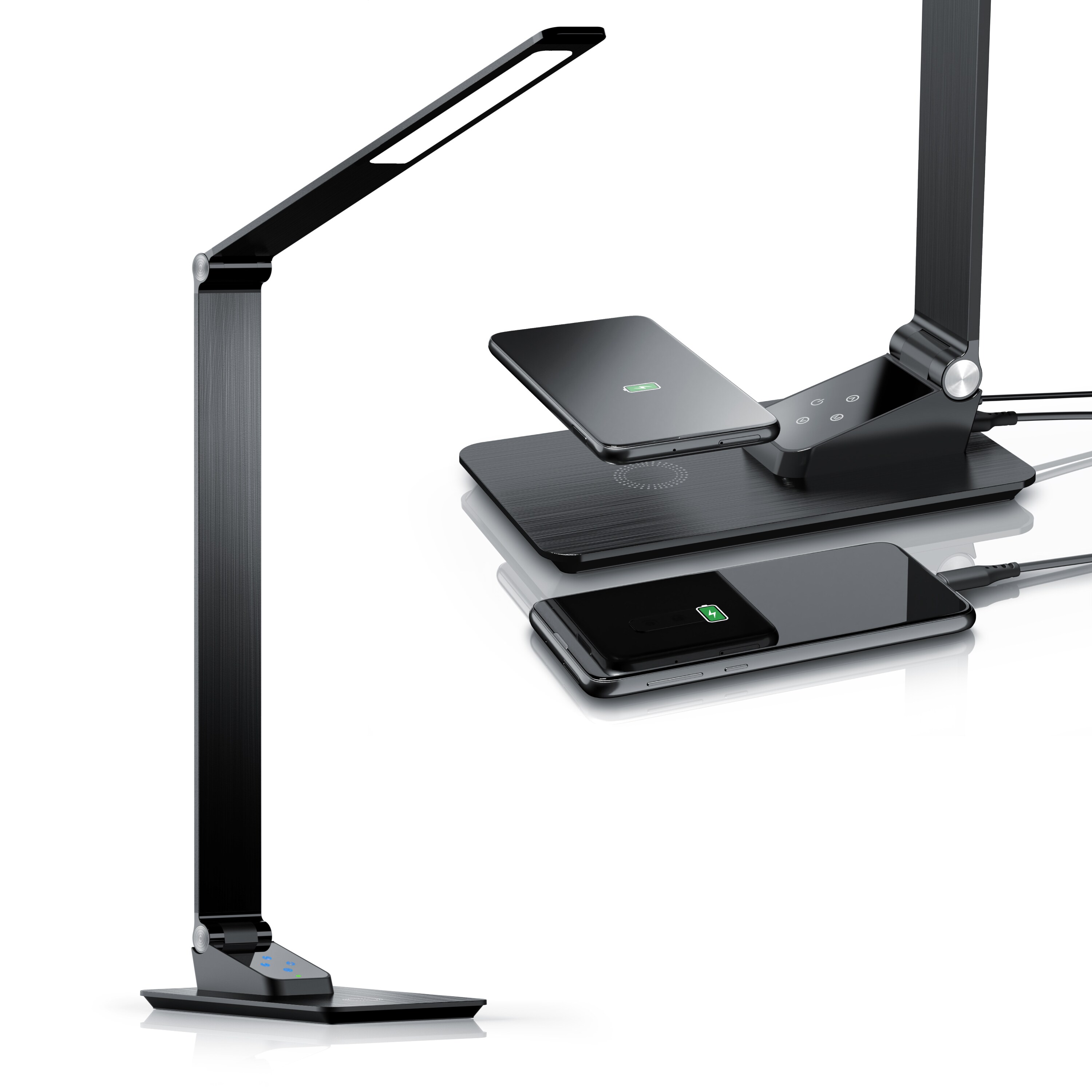 Brandson LED Schreibtischlampe im Metall-Design, USB-Port, dimmbar mit 3 Farbtemperaturen (Warm-/Neutral-/Tageslichtwei&szlig;), 500 lm, 66 SMD LED, kabelloses Laden, Tischlampe - Bild 1