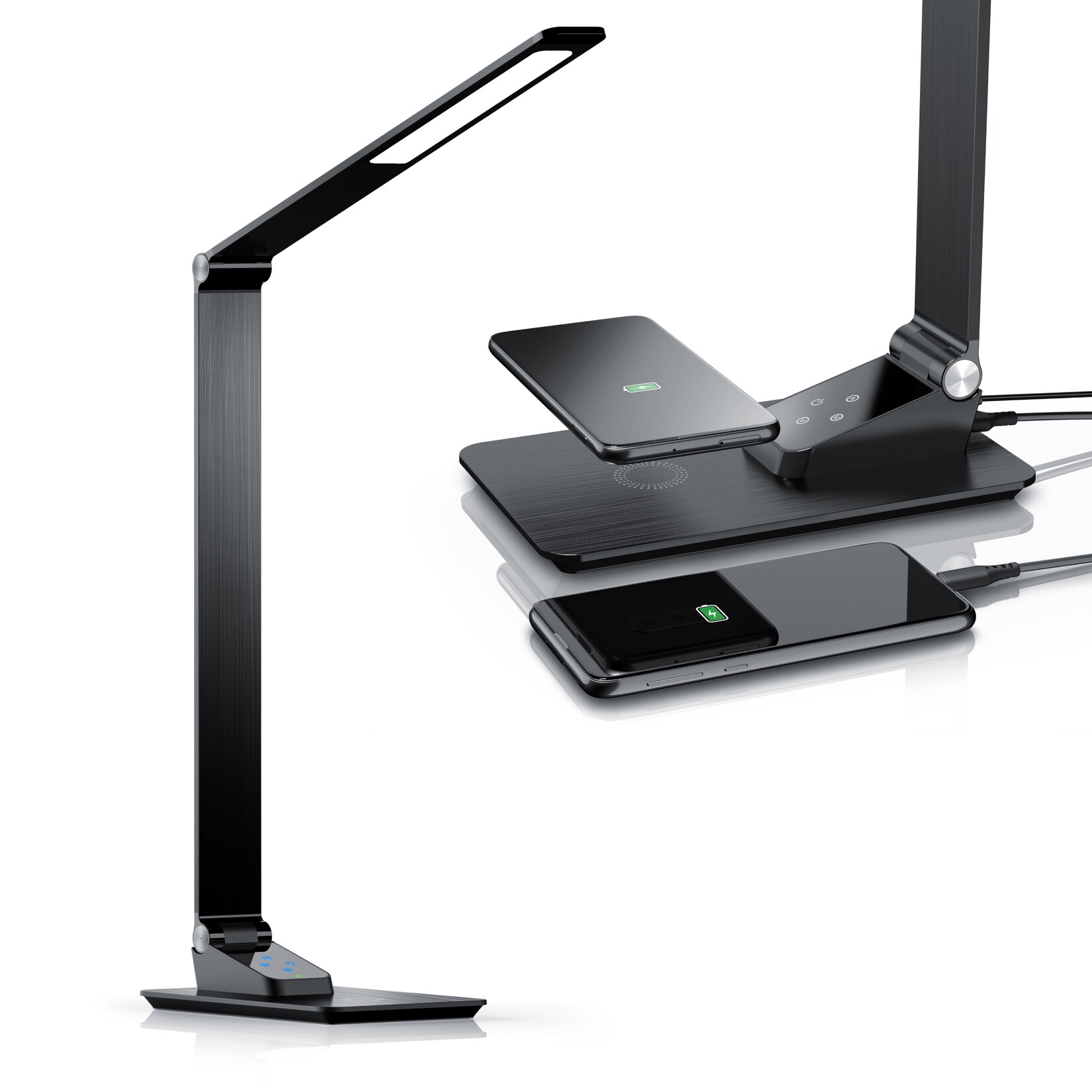 Brandson LED Schreibtischlampe im Metall-Design, USB-Port, dimmbar mit 3 Farbtemperaturen (Warm-/Neutral-/Tageslichtweiß), 500 lm, 66 SMD LED, kabelloses Laden, Tischlampe | 04062861837153