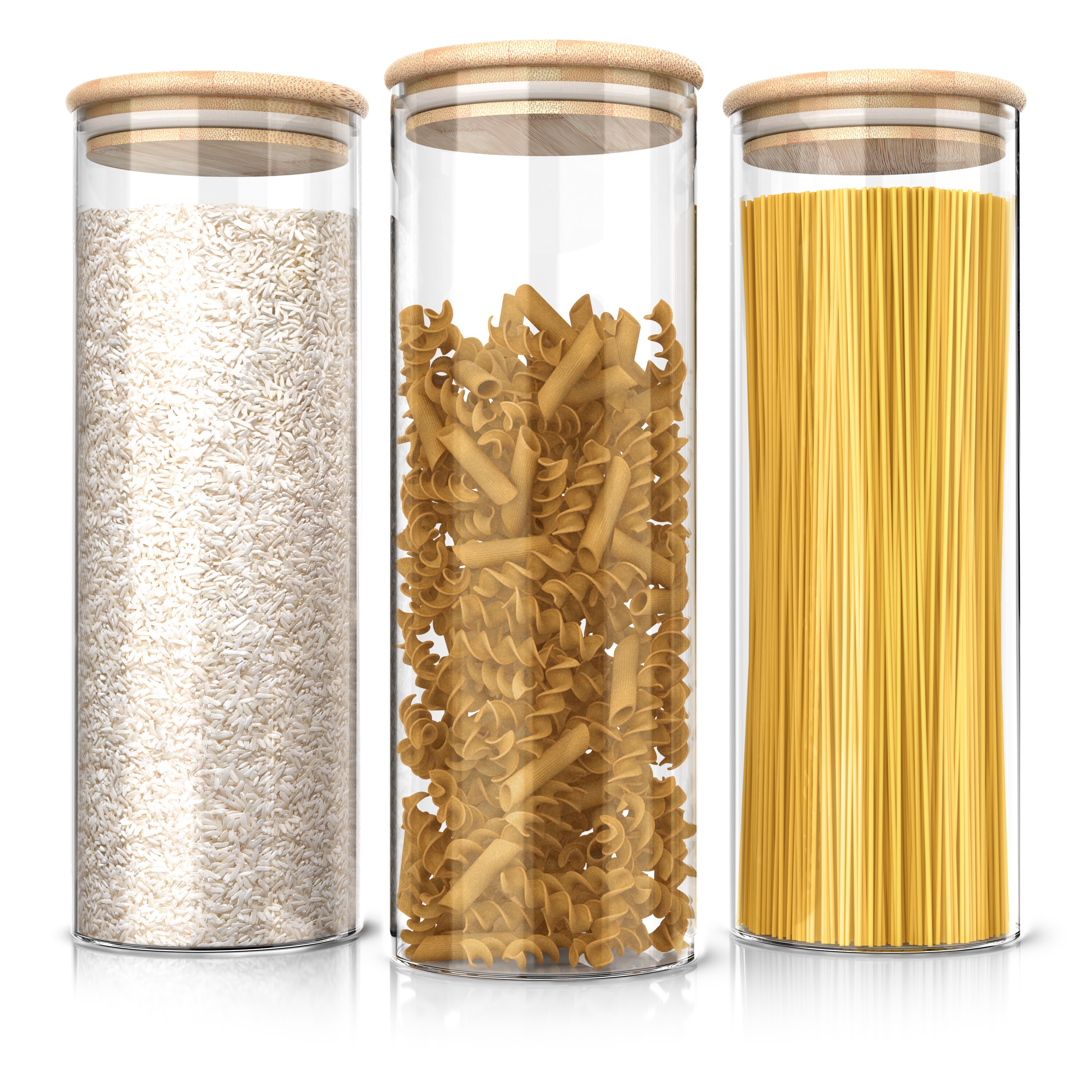 Arendo Glasbeh&auml;lter-Set aus Borosilikatglas mit Bambusdeckel, 1L, 3-tlg., mikrowellengeeignet, luftdicht - Bild 1