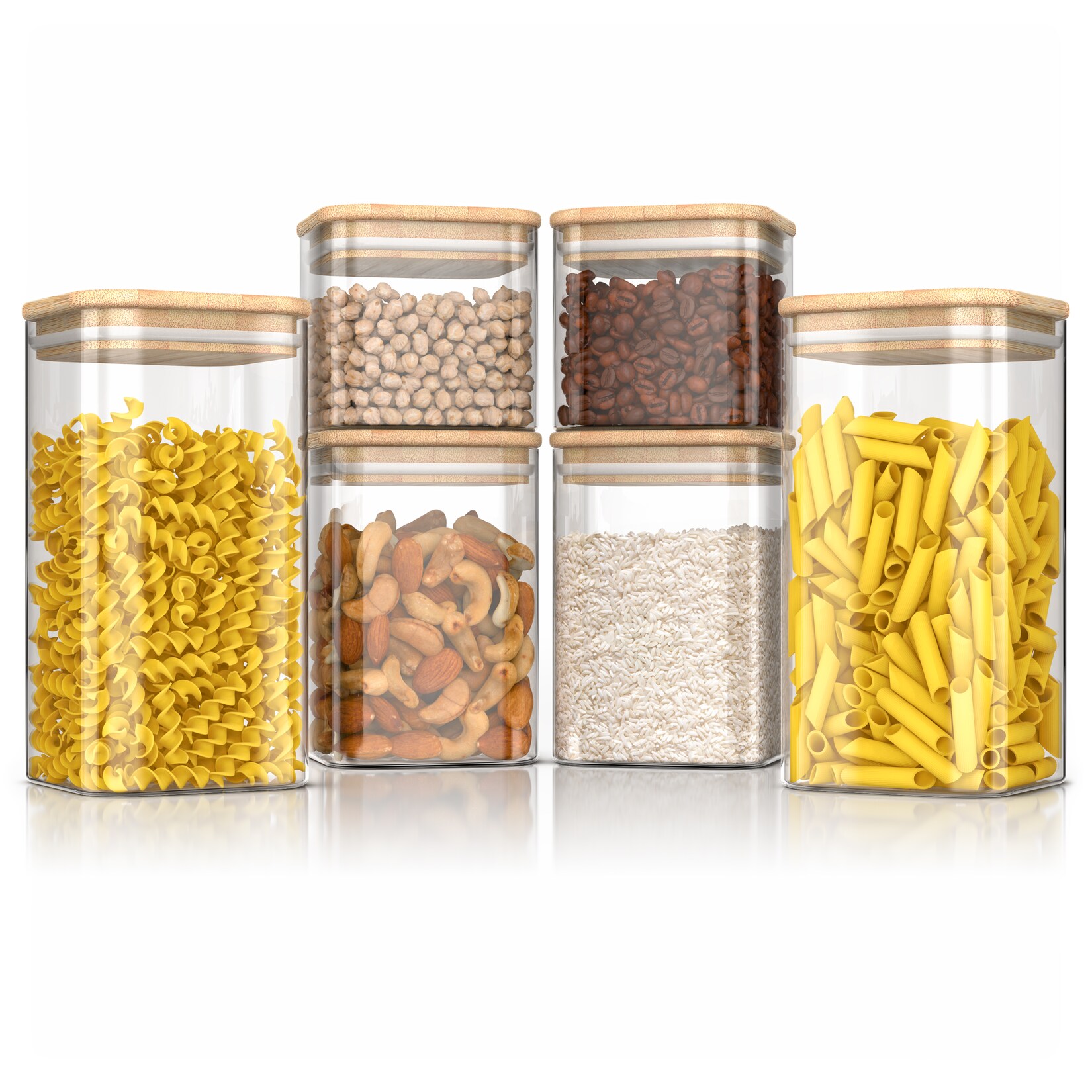 Arendo Vorratsgläser aus Borosilikatglas mit Bambusdeckel, hitzebeständig & luftdicht, 6Stück | 04062861836644