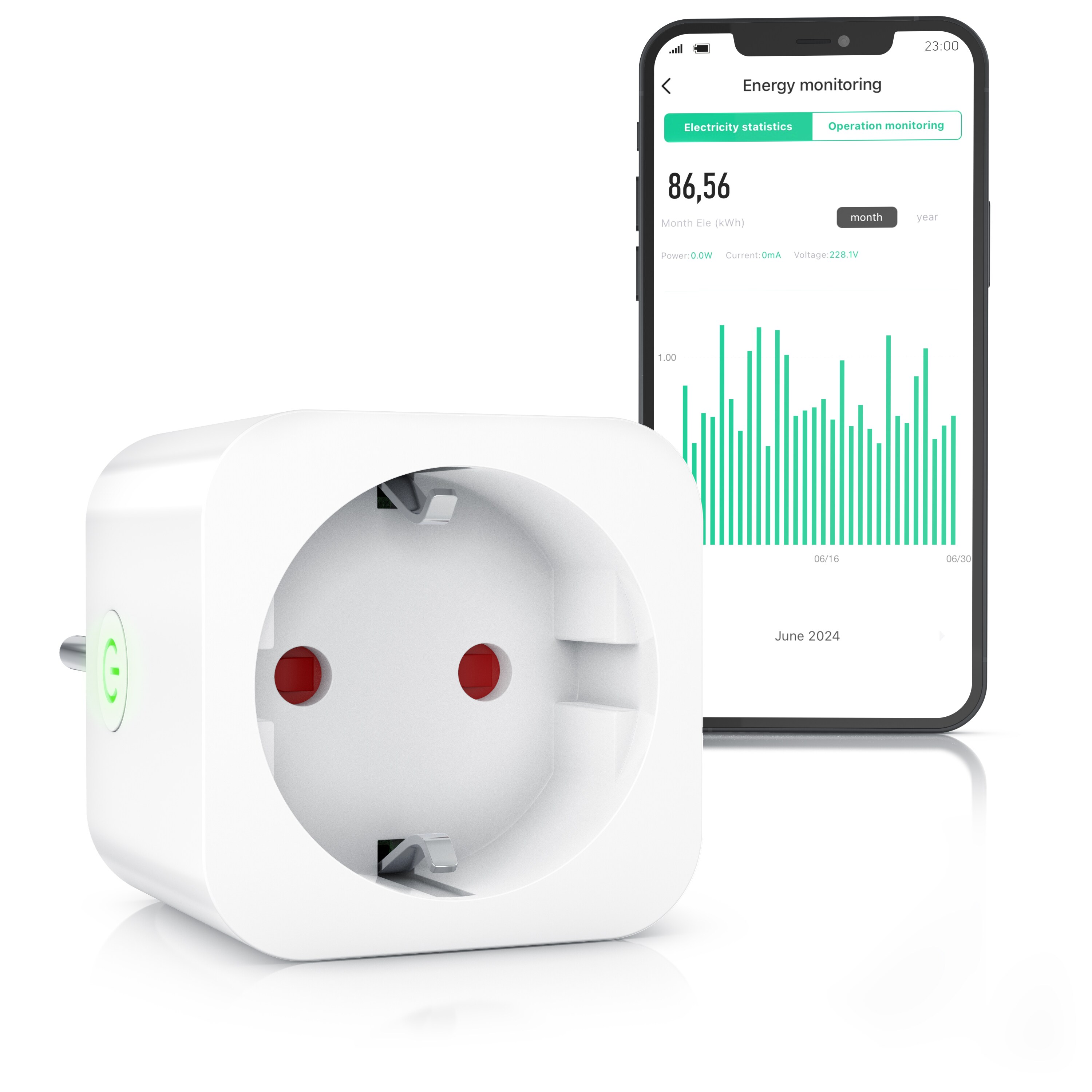 BEARWARE WLANSteckdose mit Strommessung, 2,4Ghz WiFi Fernsteuerung per App, Sprachsteuerung, Zeitschaltuhr, Energiekostenmessgerait, Smart life App, Timer - Bild 1