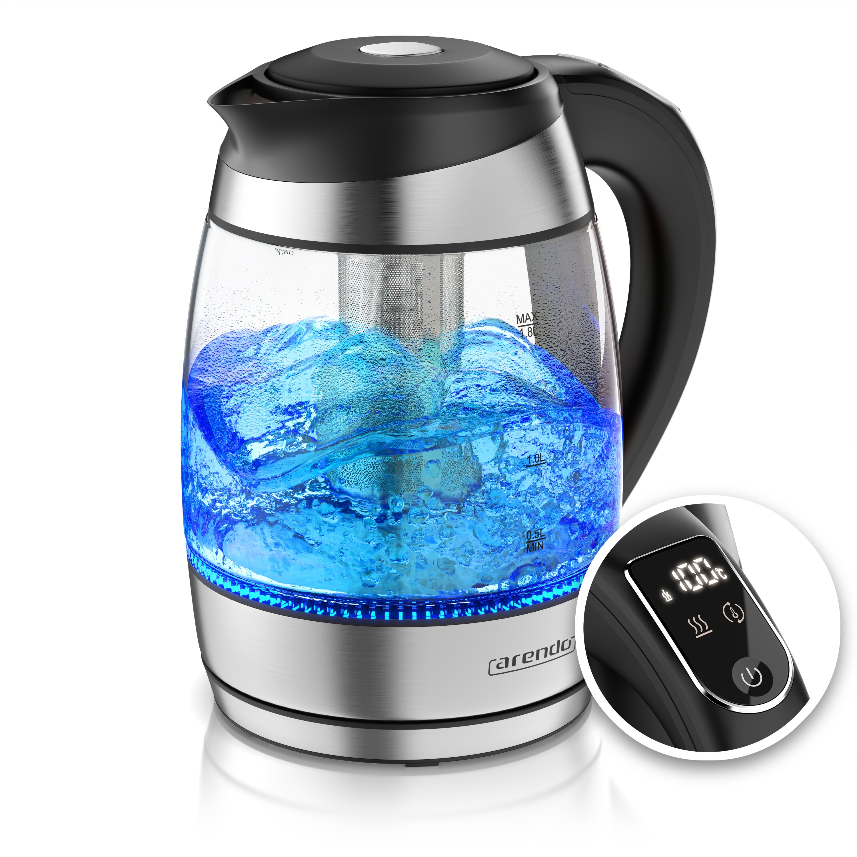 Arendo Wasserkocher, Edelstahl oder Glas, Temperaturanzeige & Warmhaltefunktion - Bild 1