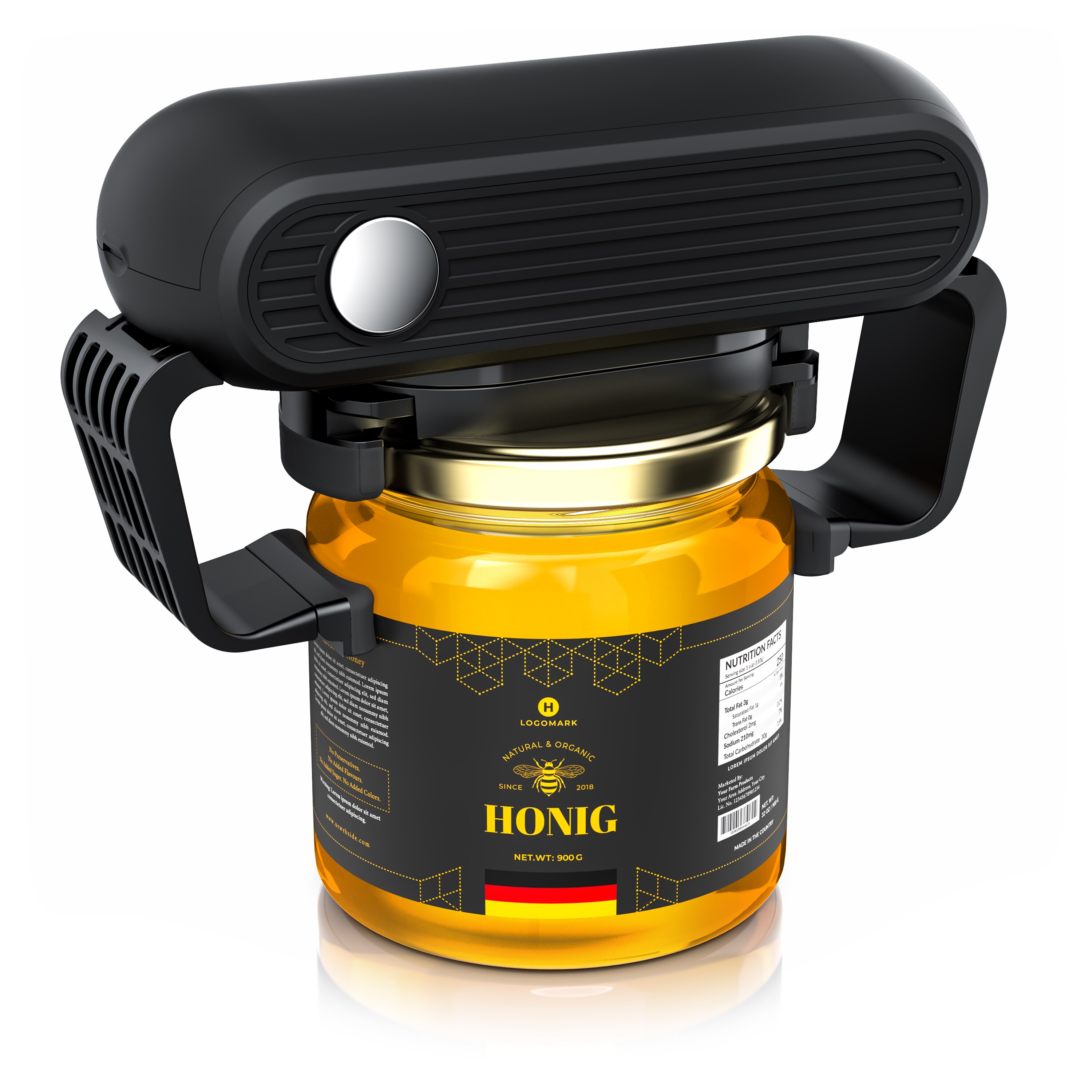 Arendo Elektrischer Dosendffner Automatischer Glas&eacute;finer, Deckeldftner fiir versiegelte Glaser, Kiichenhelfer, Freihandiger Schraubdeckelofiner fiir3,5 bis @ - Bild 1