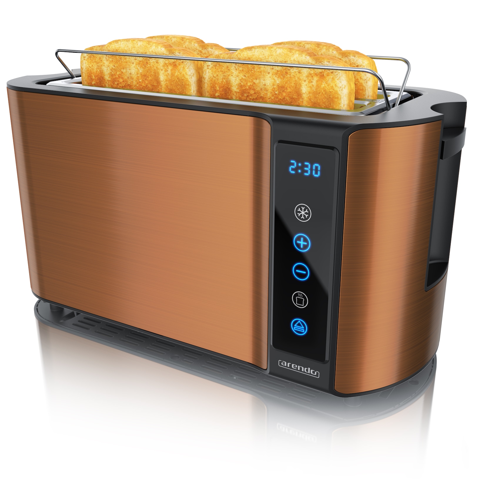 Arendo Toaster, Edelstahl, mit Brötchenaufsatz, Display & Touch, wärmeisoliert, verschiedene Schlitze