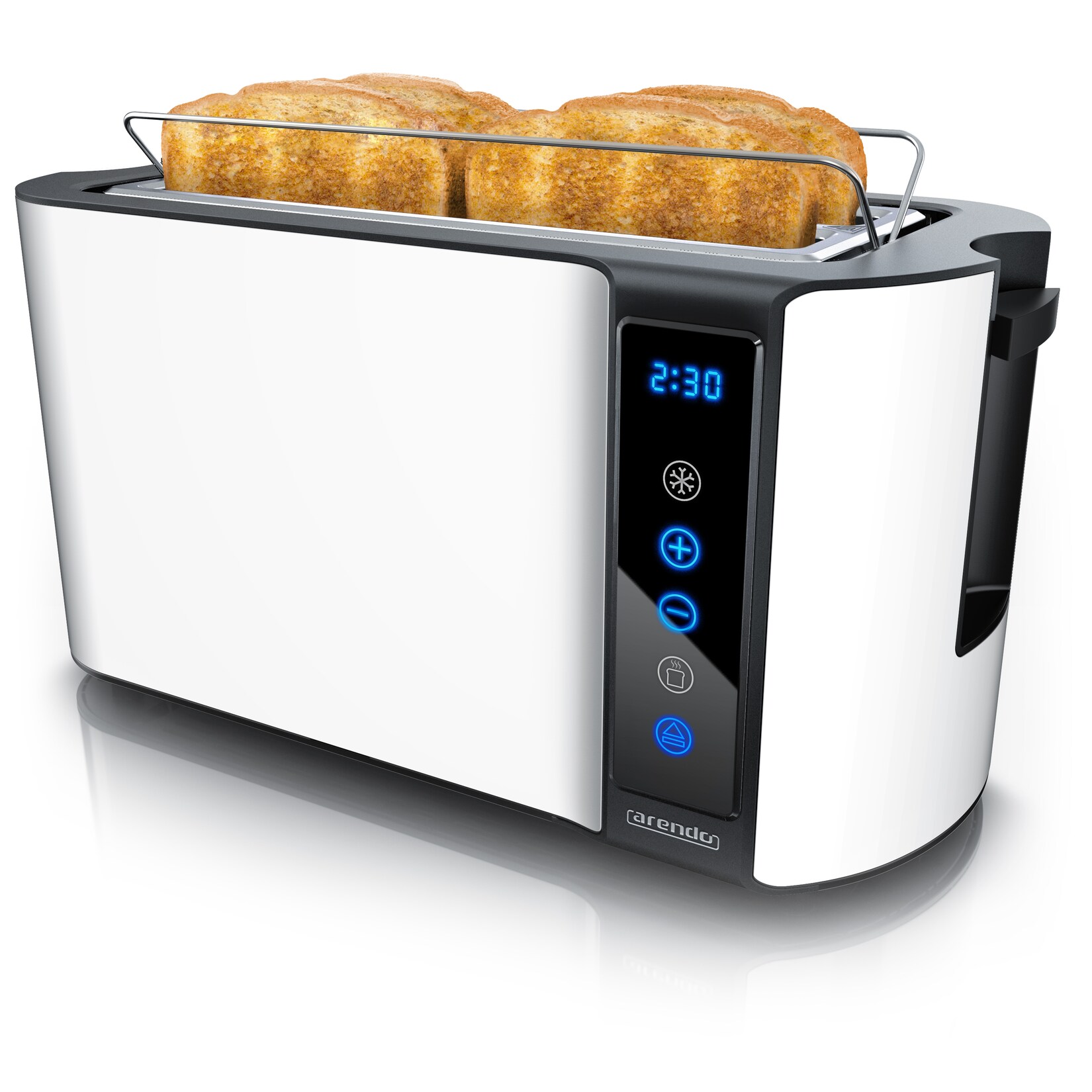Arendo Toaster, Edelstahl, mit Brötchenaufsatz, Display & Touch, wärmeisoliert, verschiedene Schlitze