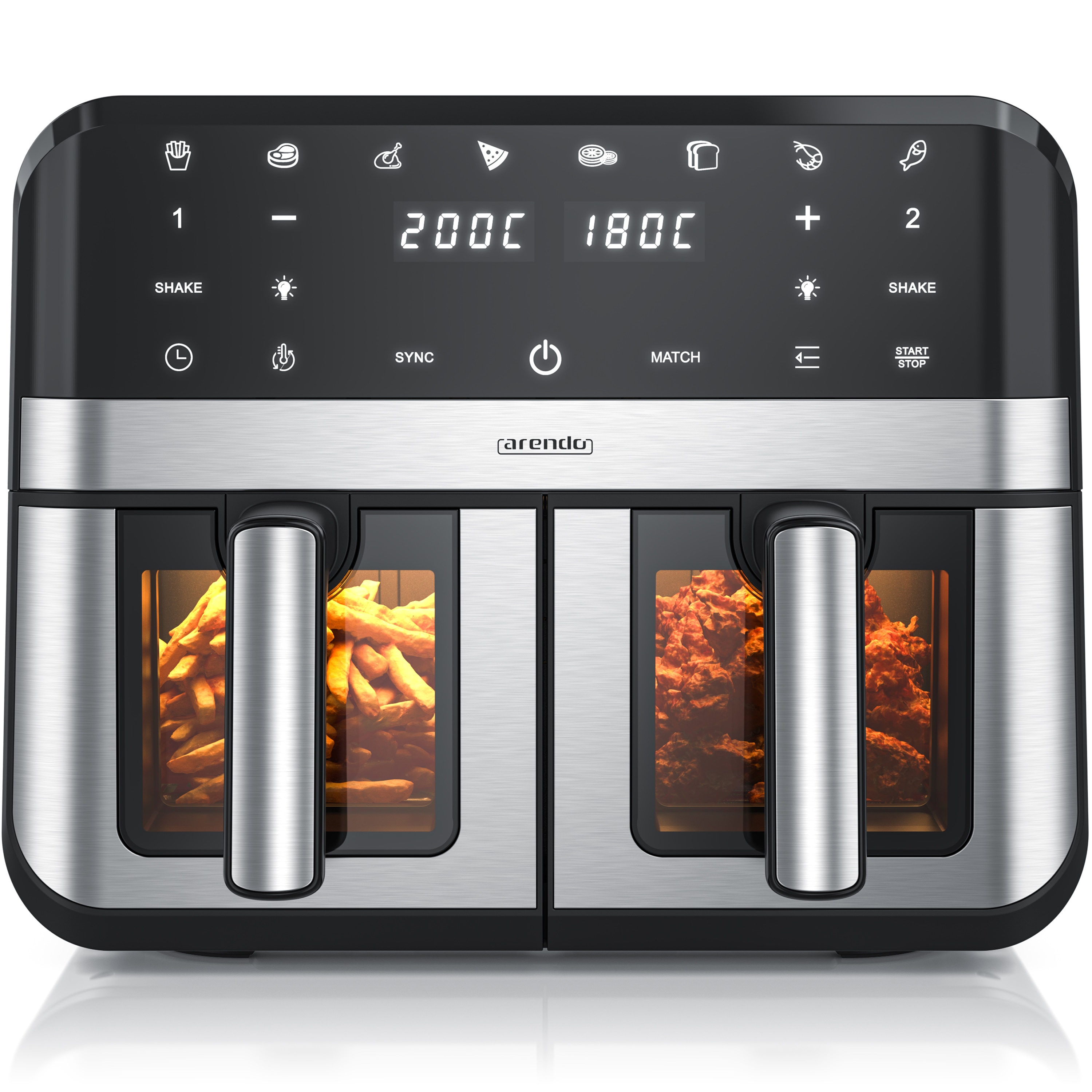 Arendo HeiBluftfritteuse XXL Doppelkammer Airfryer , Dual Zone, Sichtfenster mit Beleuchtung, 2400 W, mit Zubehdr, Touchscreen, 3D Umluftsystem, fettarmes gesundes Kochen - Bild 1