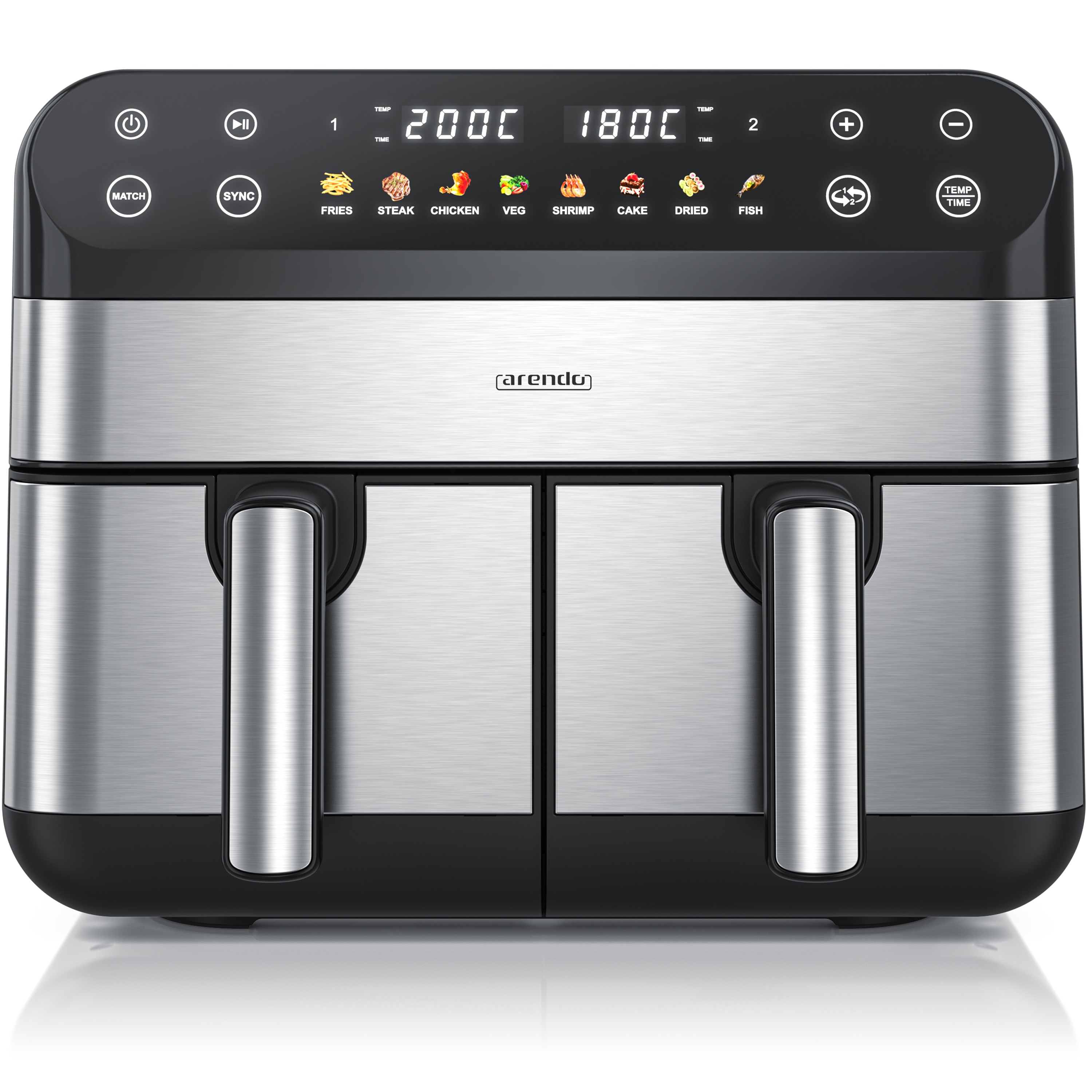 Arendo HeiBluftfritteuse XXL Doppelkammer Airfryer SL, Dual Zone, Backofen, D&eacute;rrautomat, 2400 W, mit Zubeh&eacute;r, Touchscreen, 3D Umluftsystem, fettarmes gesundes Kochen - Bild 1