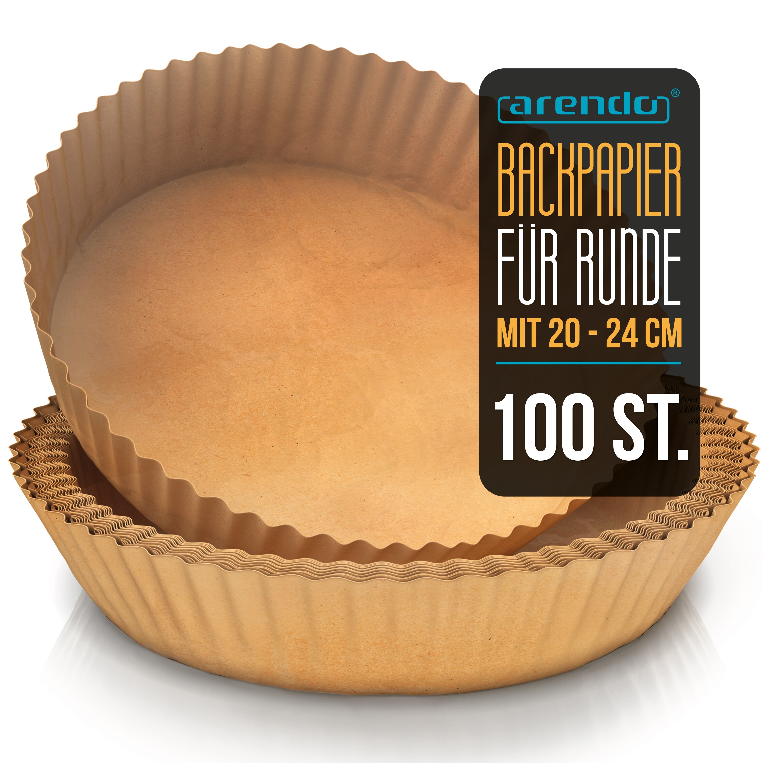 Arendo Backpapier rund f&uuml;r Hei&szlig;luftfritteuse 4,7&ndash;7,5 L, 100 St., 20 x 4,5 cm, antihaft, ungebleicht, wasser- & &ouml;lbest&auml;ndig - Bild 1