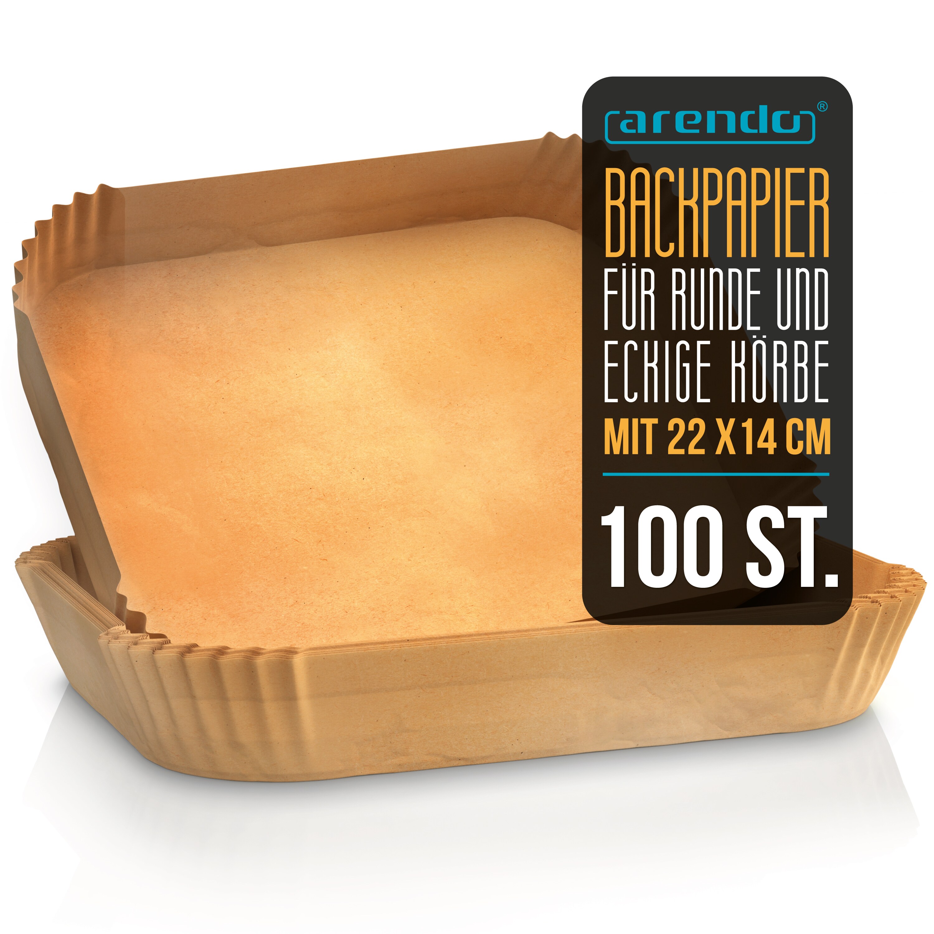 Arendo Backpapier f&uuml;r Hei&szlig;luftfritteuse 4,5&ndash;10 L, 100 St., 22 x 14 x 4,5 cm, antihaft, ungebleicht, wasser- & &ouml;lbest&auml;ndig - Bild 1