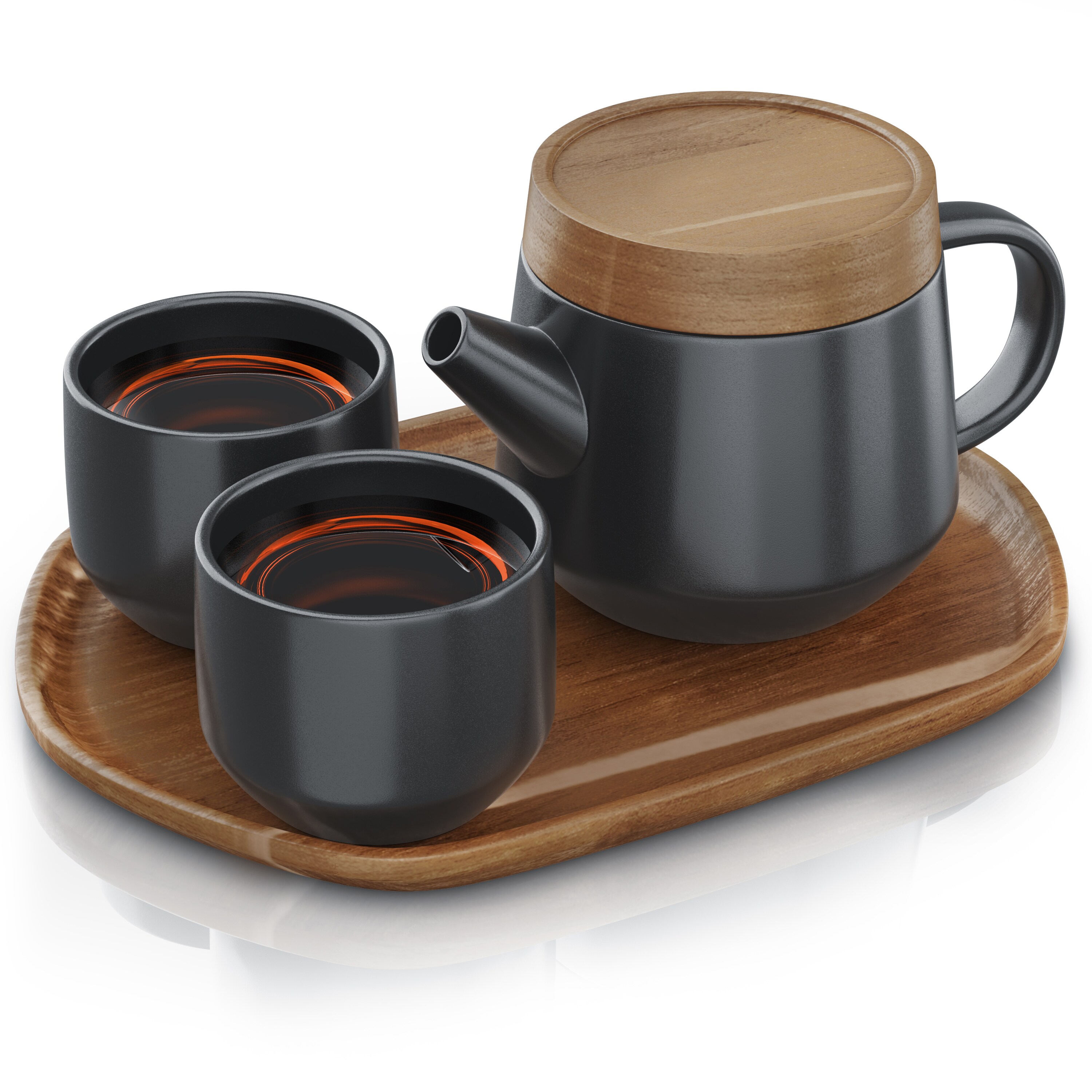 Arendo Teeservice Keramik Teekannen Set 0,6 L, 5-tlg., japanisches Design, mit Teesieb, Porzellan, 2 Tassen, Tablett - Bild 1