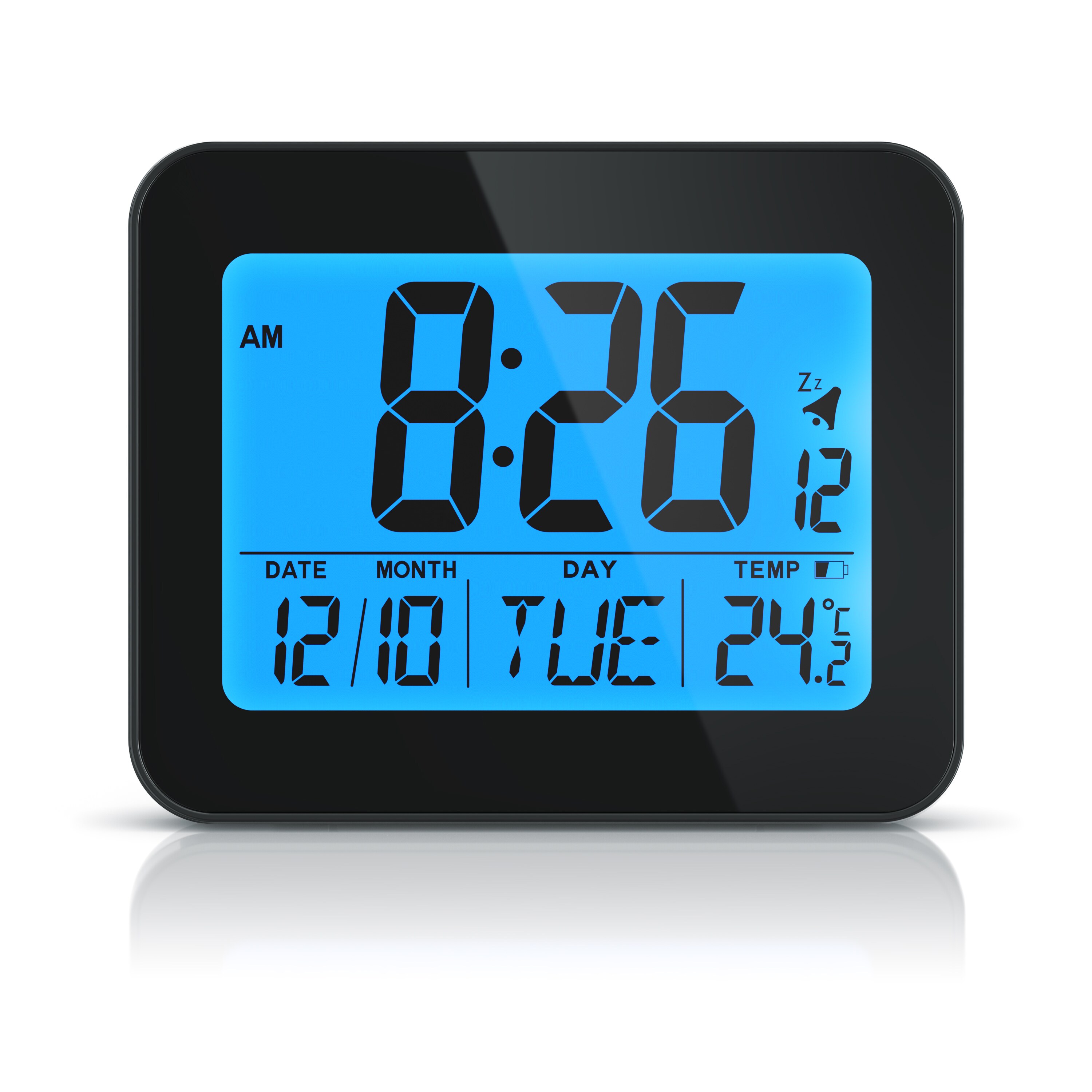 BEARWARE Reisewecker mit Netzteil & Akku, Musikfunktion, Temperaturanzeige, Schlummerfunktion, kompakt - Bild 1