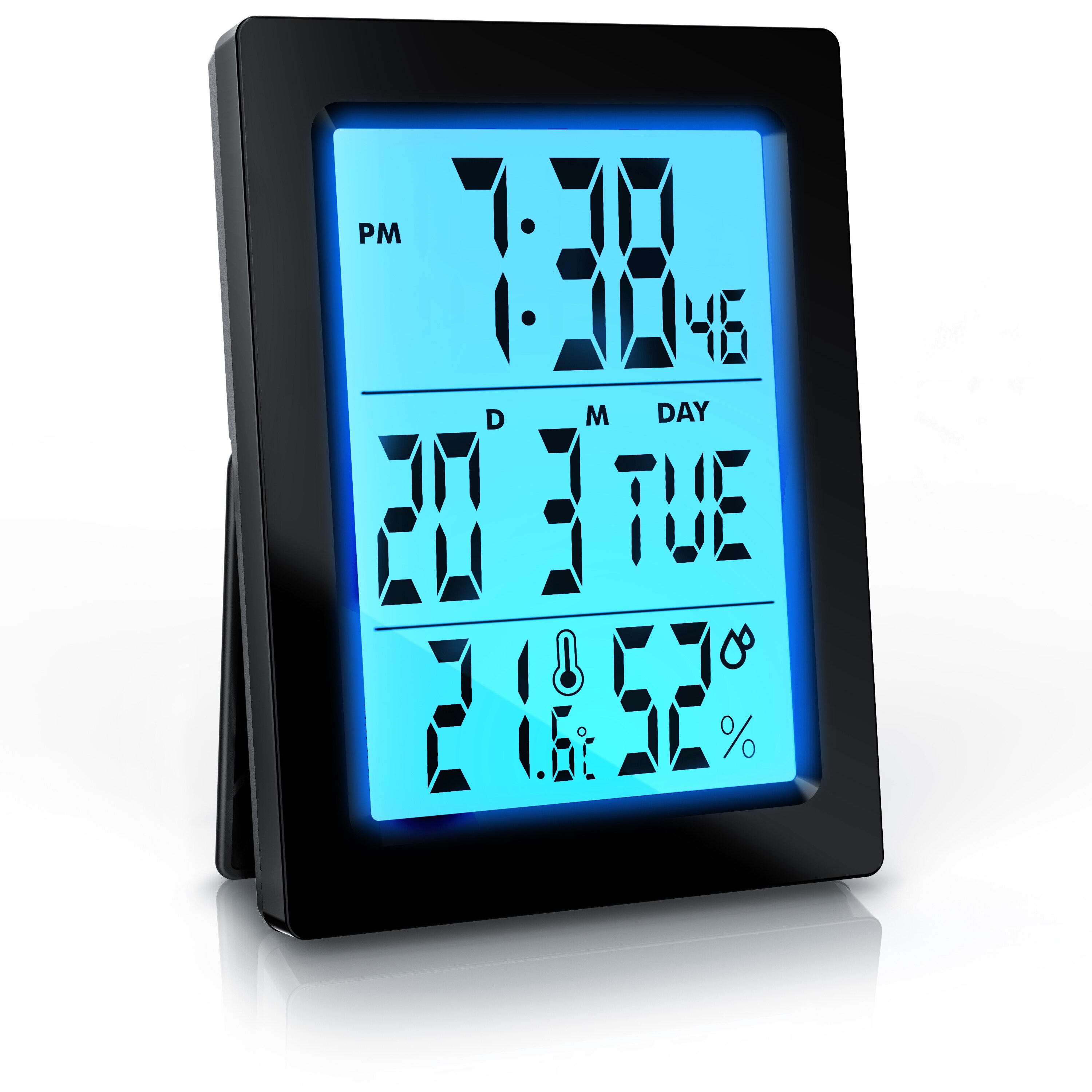 BEARWARE Reisewecker mit Akku & Netzteil, 2 Alarme, Musikfunktion, Temperatur & Luftfeuchte, kompakt - Bild 1