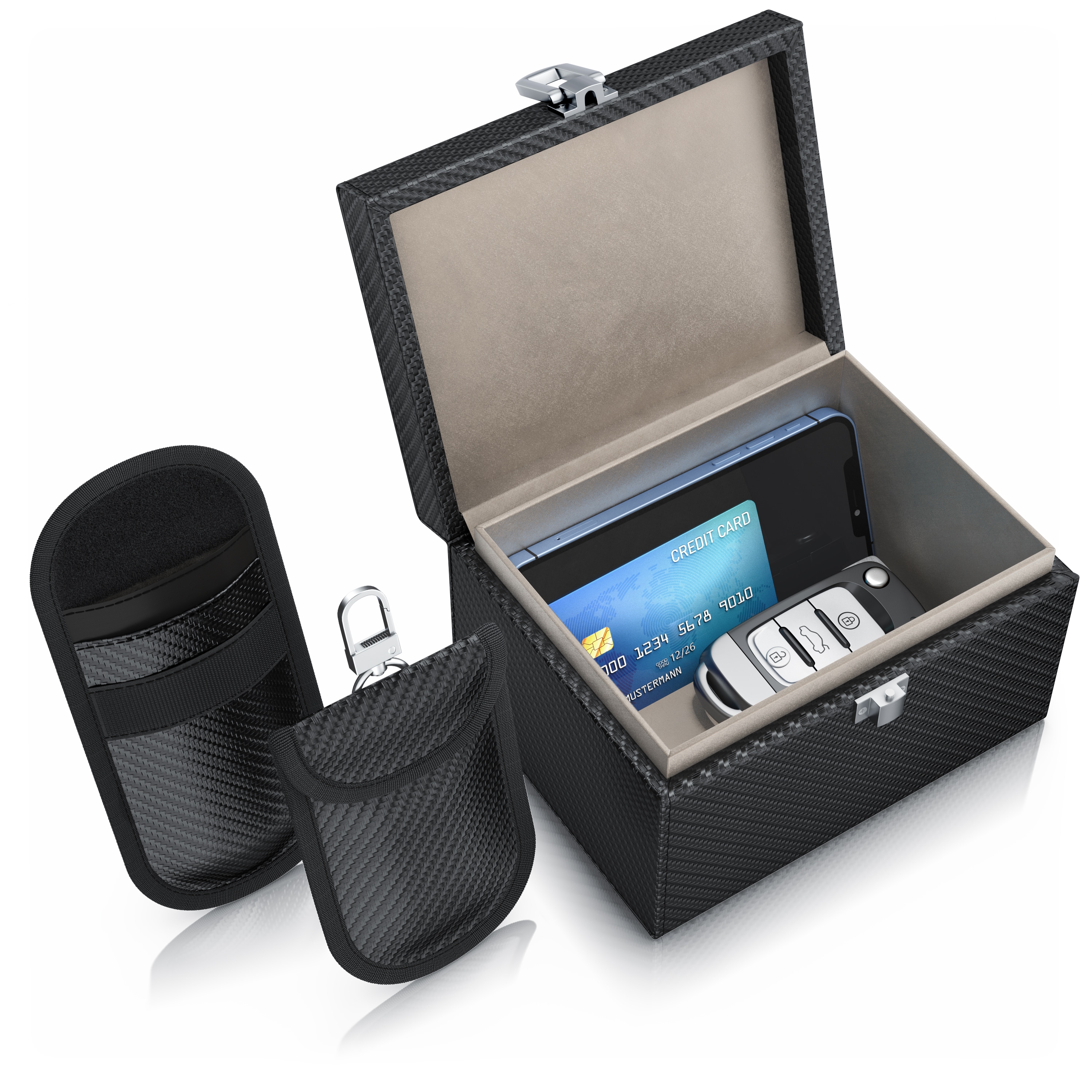 Aplic NFC/RFID Schl&uuml;sseltasche, Keyless Go Schutzbox, 3-tlg., inkl. 2 Schl&uuml;sselh&uuml;llen, Kartentresor, Signal Blocking - Bild 1