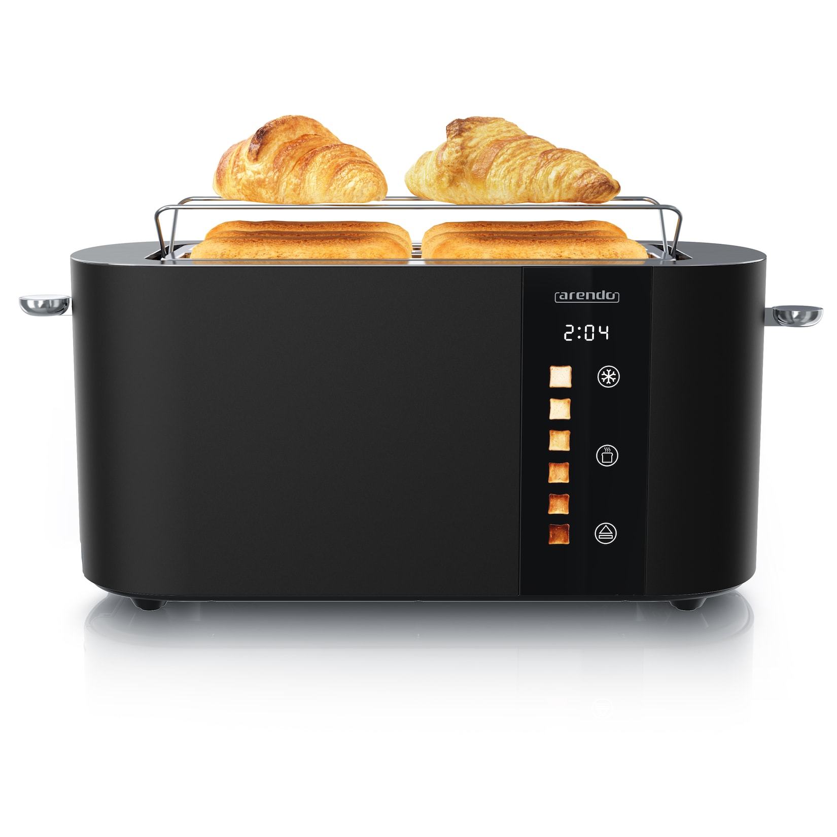 Arendo Toaster Edelstahl, Langschlitz, Touch Display, Bräunungsgrad- & Restzeitanzeige, 2 lange Schlitze, 4 Scheiben, 1500 W, Brötchenaufsatz