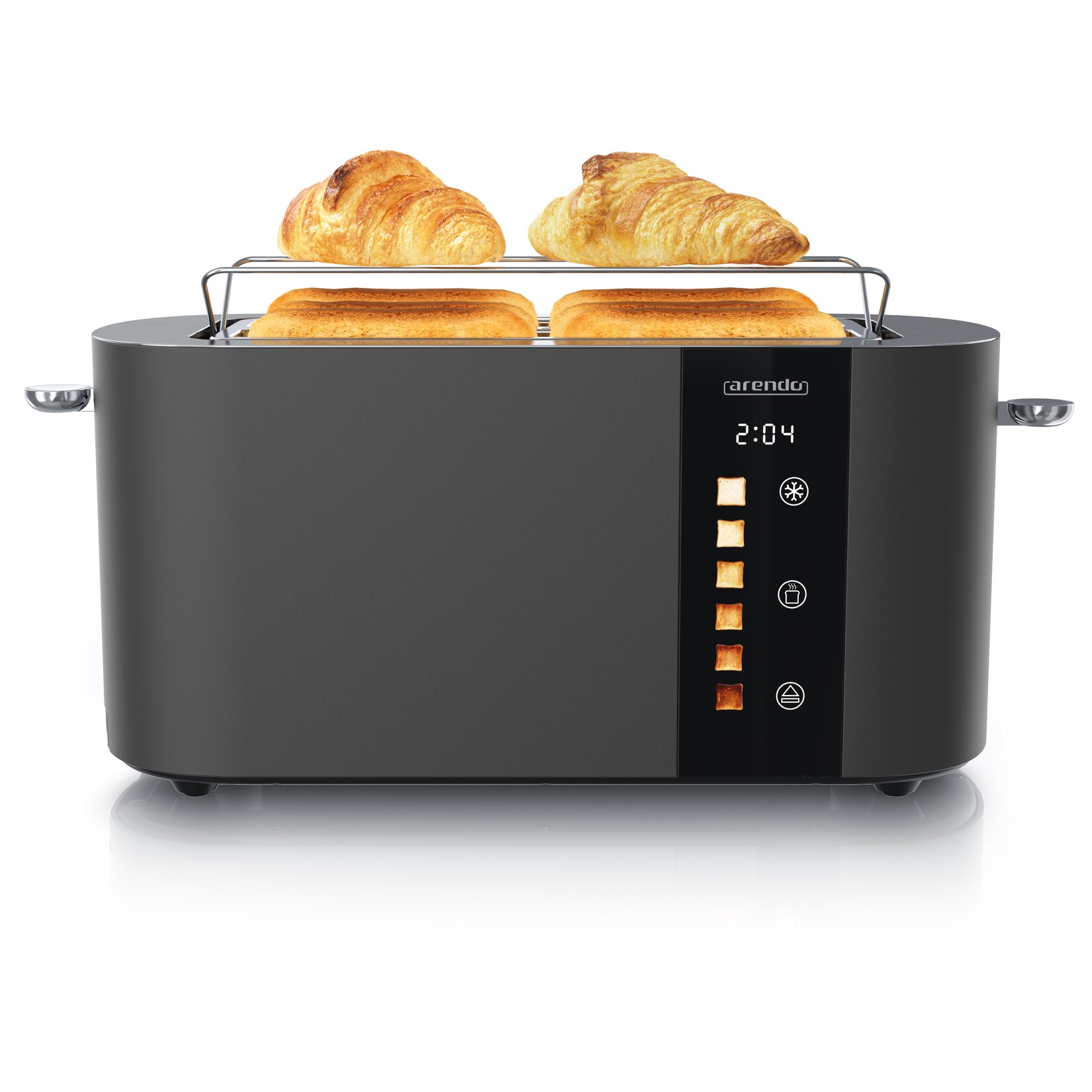 Arendo Toaster Edelstahl, Langschlitz, Touch Display, Bräunungsgrad- & Restzeitanzeige, 2 lange Schlitze, 4 Scheiben, 1500 W, Brötchenaufsatz, wärmeisoliert | 04062861837092