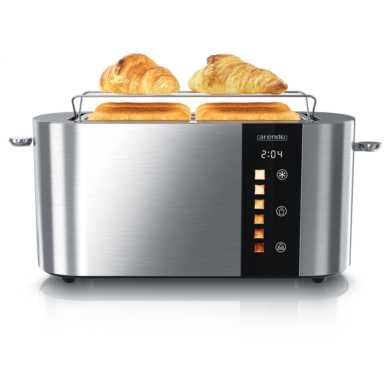 Arendo Toaster Edelstahl, Langschlitz, Touch Display, Bräunungsgrad- & Restzeitanzeige, 2 lange Schlitze, 4 Scheiben, 1500 W, Brötchenaufsatz
