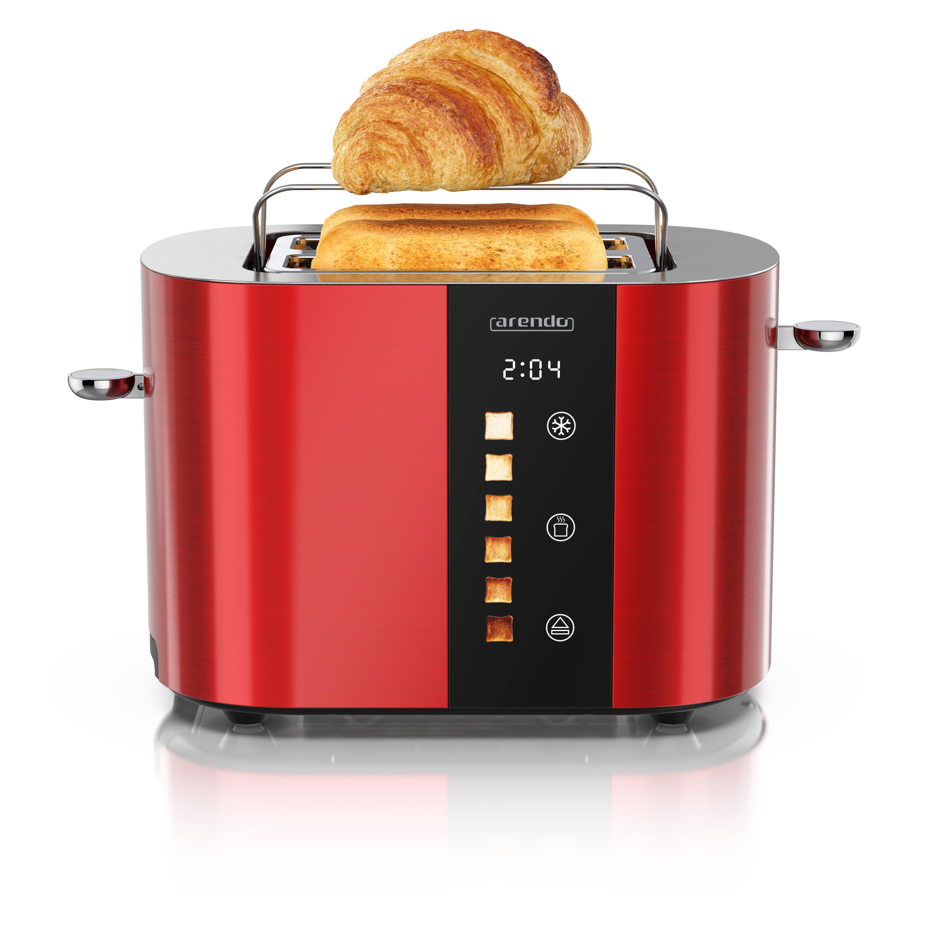 Arendo Toaster Edelstahl, Kurzschlitz, Touch Display, Br&auml;unungsgrad- & Restzeitanzeige, 2 Schlitze, 2 Scheiben, 800 W, Br&ouml;tchenaufsatz, w&auml;rmeisoliert - Bild 1