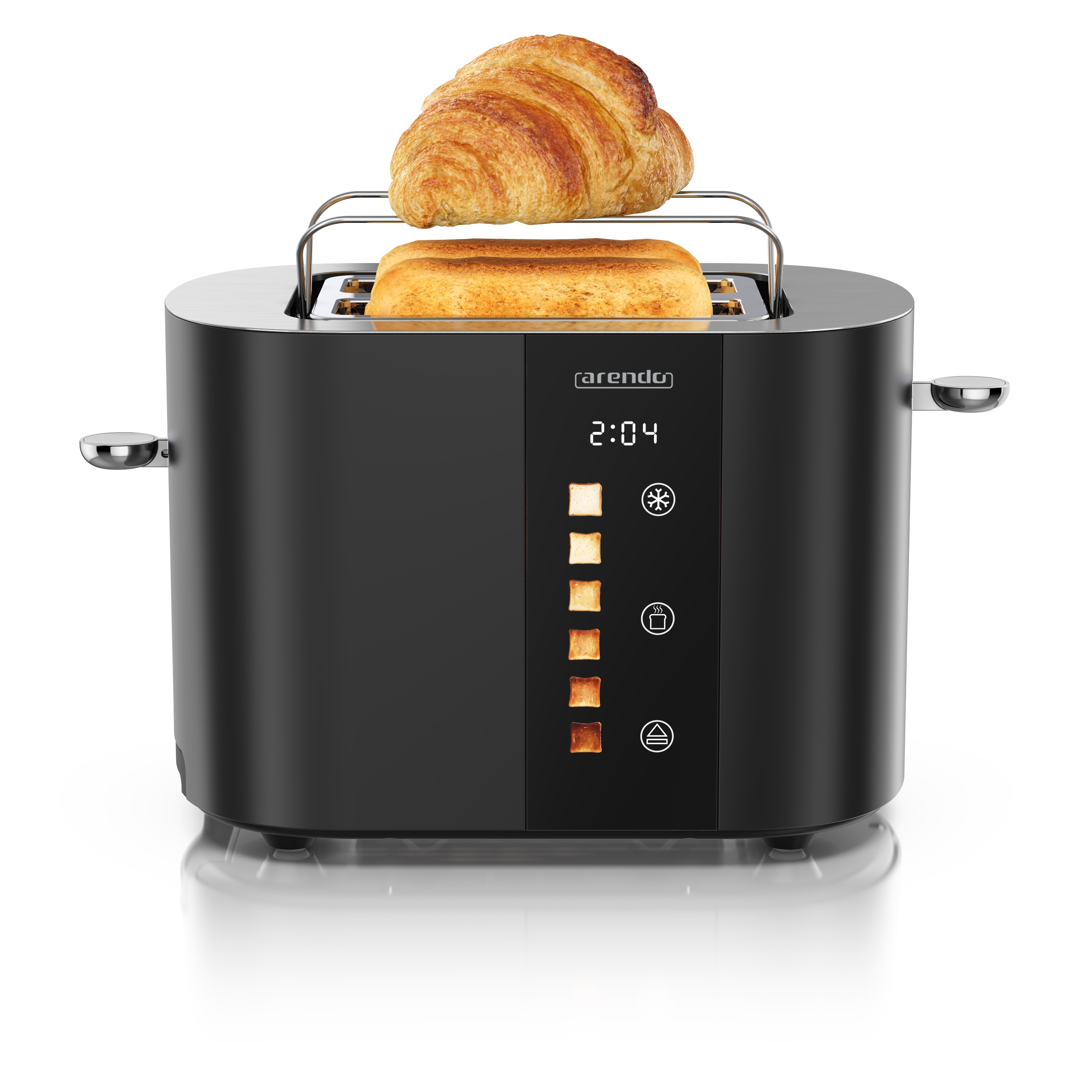Arendo Toaster Edelstahl, Kurzschlitz, Touch Display, Br&auml;unungsgrad- & Restzeitanzeige, 2 Schlitze, 2 Scheiben, 800 W, Br&ouml;tchenaufsatz, w&auml;rmeisoliert - Bild 1