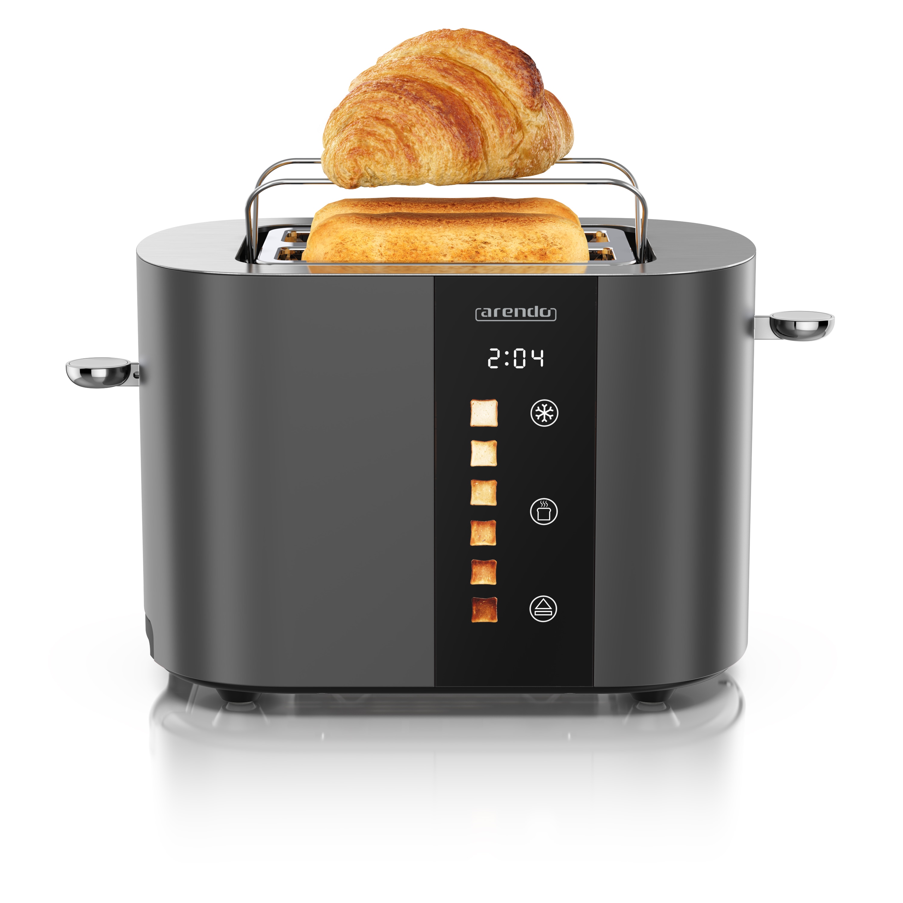 Arendo Toaster Edelstahl, Kurzschlitz, Touch Display, Br&auml;unungsgrad- & Restzeitanzeige, 2 Schlitze, 2 Scheiben, 800 W, Br&ouml;tchenaufsatz, w&auml;rmeisoliert - Bild 1