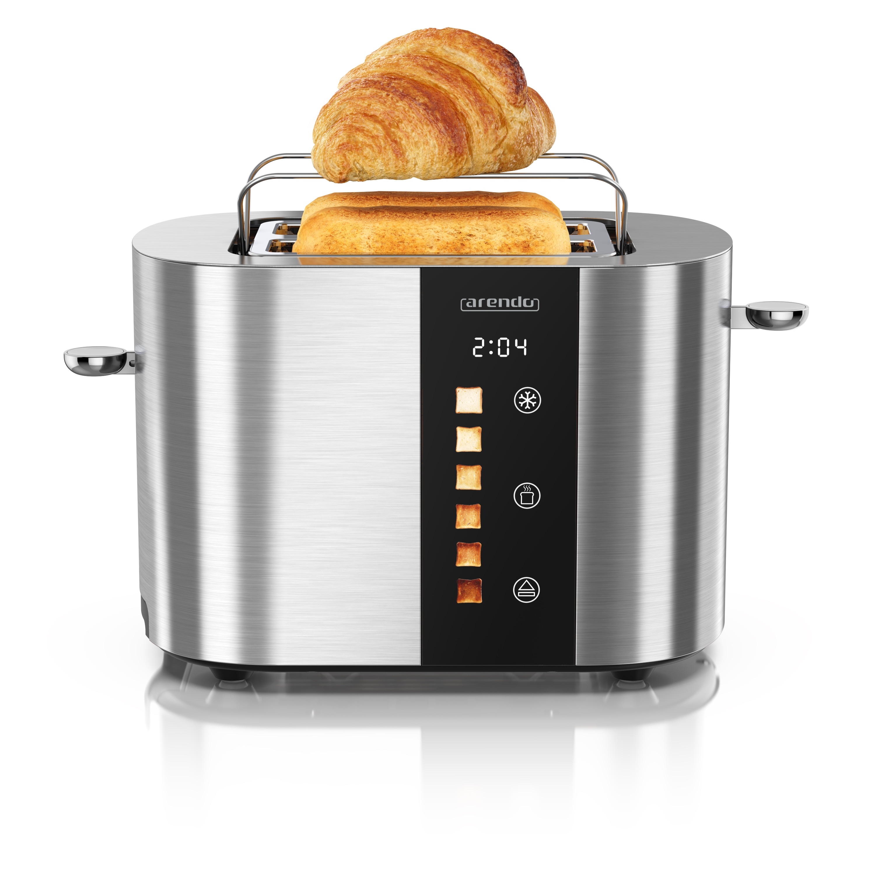 Arendo Toaster Edelstahl, Kurzschlitz, Touch Display, Br&auml;unungsgrad- & Restzeitanzeige, 2 Schlitze, 2 Scheiben, 800 W, Br&ouml;tchenaufsatz, w&auml;rmeisoliert - Bild 1