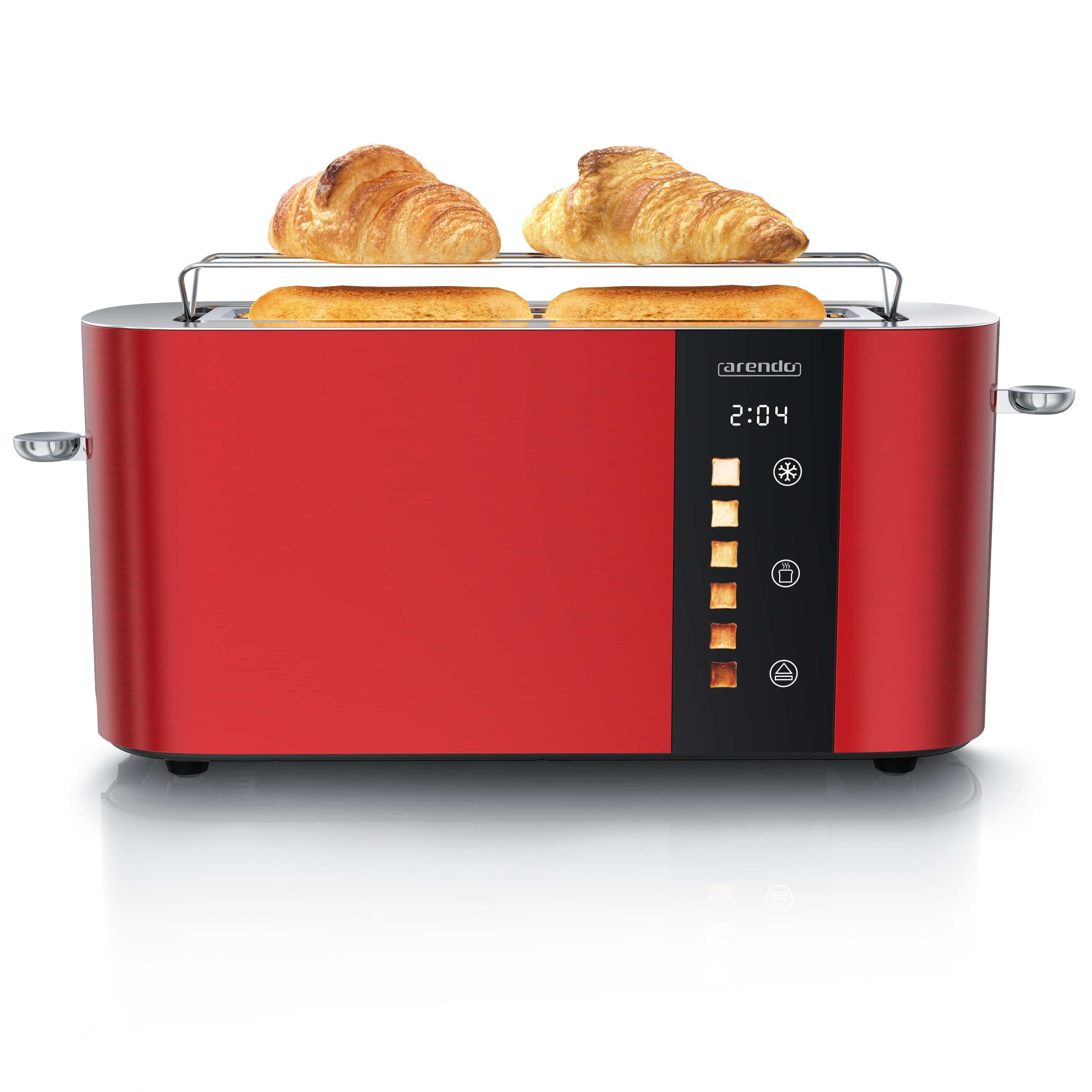 Arendo Toaster Edelstahl, Langschlitz, Touch Display, Br&auml;unungsgrad- & Restzeitanzeige, 1 langer Schlitz, 2 Scheiben, 1000 W, Br&ouml;tchenaufsatz, w&auml;rmeisoliert - Bild 1