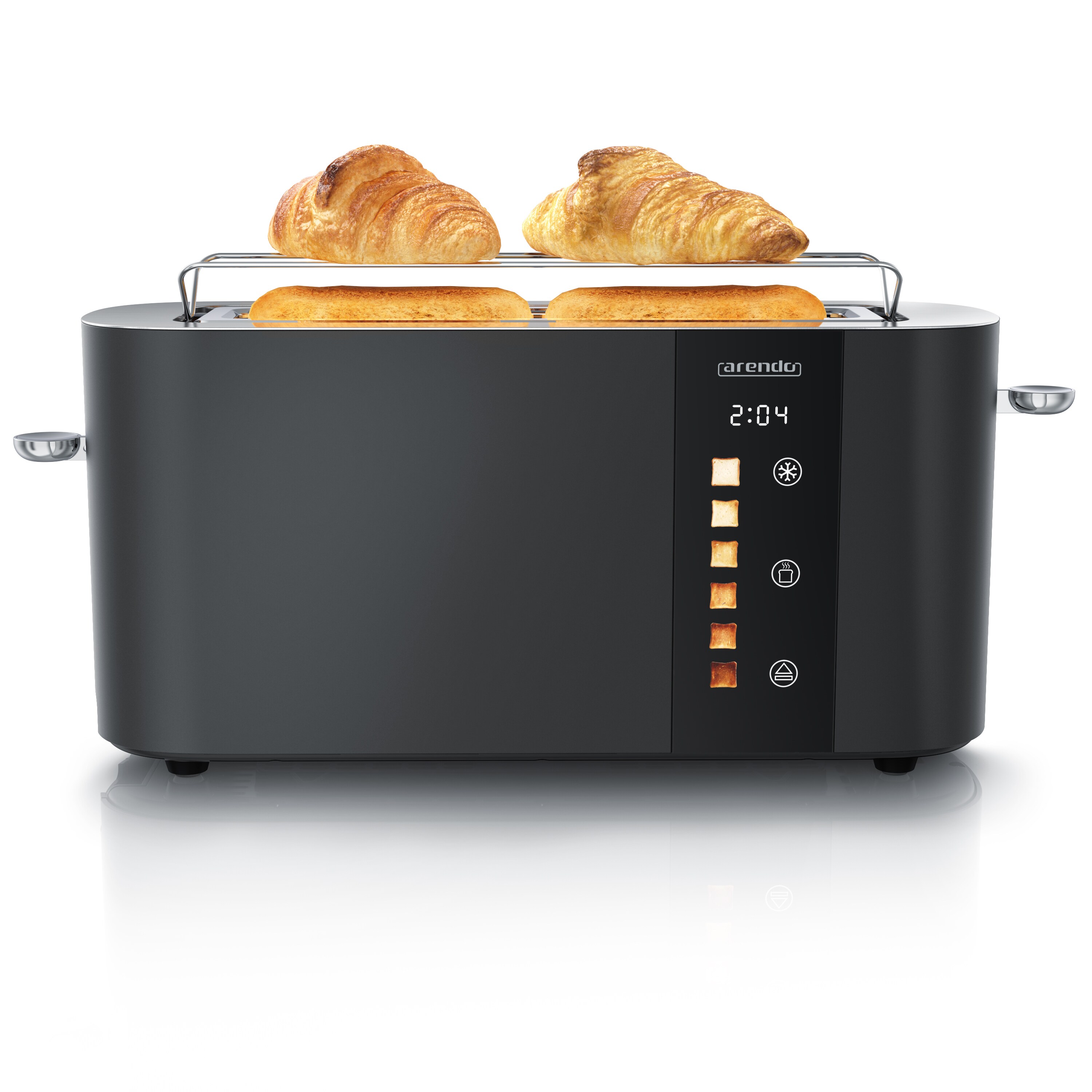 Arendo Toaster Edelstahl, Langschlitz, Touch Display, Br&auml;unungsgrad- & Restzeitanzeige, 1 langer Schlitz, 2 Scheiben, 1000 W, Br&ouml;tchenaufsatz, w&auml;rmeisoliert - Bild 1