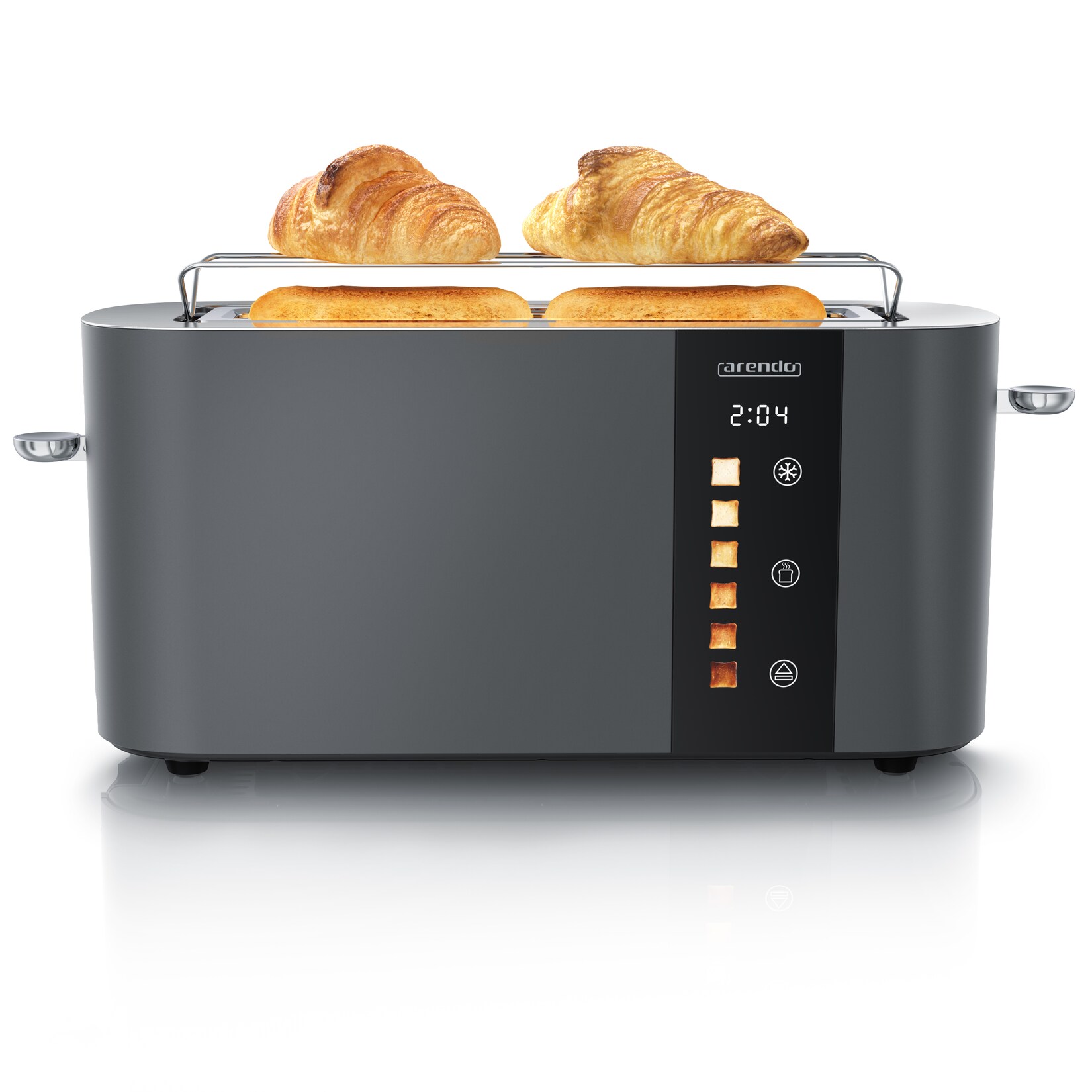 Arendo Toaster Edelstahl, Langschlitz, Touch Display, Bräunungsgrad- & Restzeitanzeige, 1 langer Schlitz, 2 Scheiben, 1000 W, Brötchenaufsatz, wärmeisoliert | 04062861836996