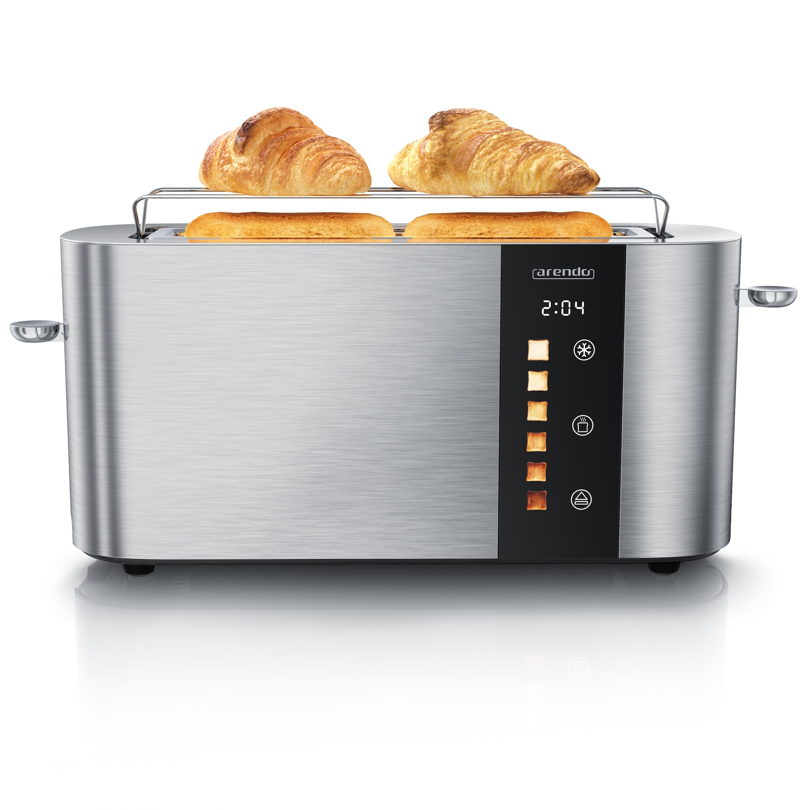 Arendo Toaster Edelstahl, Langschlitz, Touch Display, Bräunungsgrad- & Restzeitanzeige, 1 langer Schlitz, 2 Scheiben, 1000 W, Brötchenaufsatz
