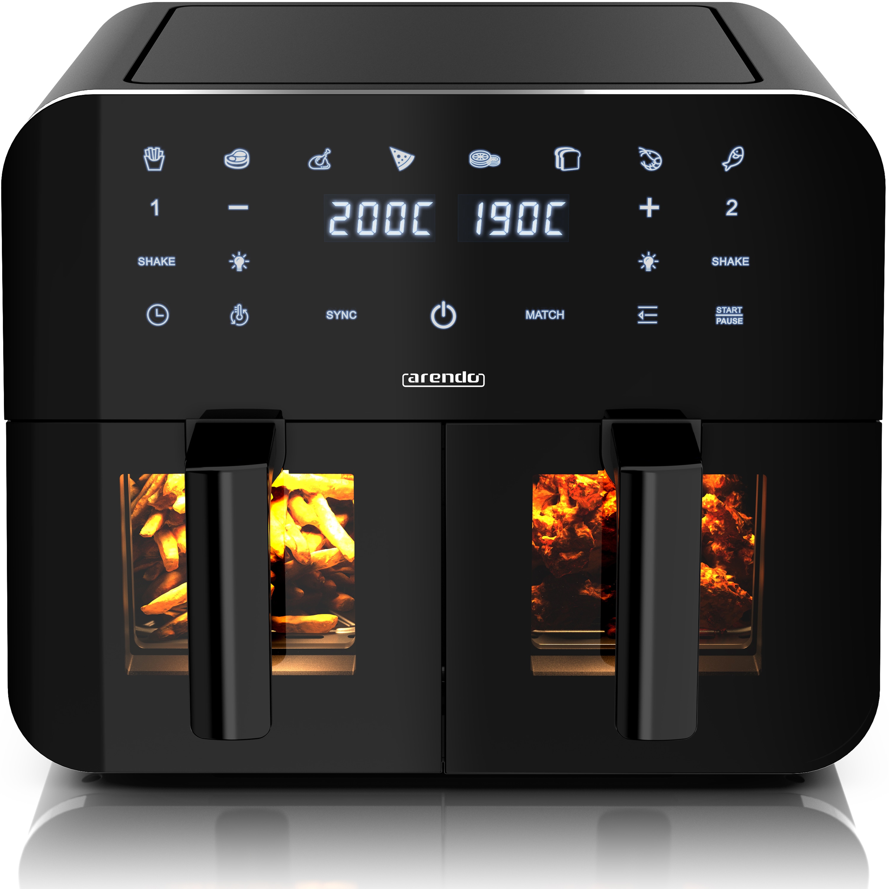 Arendo Hei&szlig;luftfritteuse XXL, Doppelkammer Airfryer 9 L, Dual Zone, Sichtfenster mit Beleuchtung, 2400 W, Zubeh&ouml;r, Touchscreen, 3D Umluftsystem - Bild 1