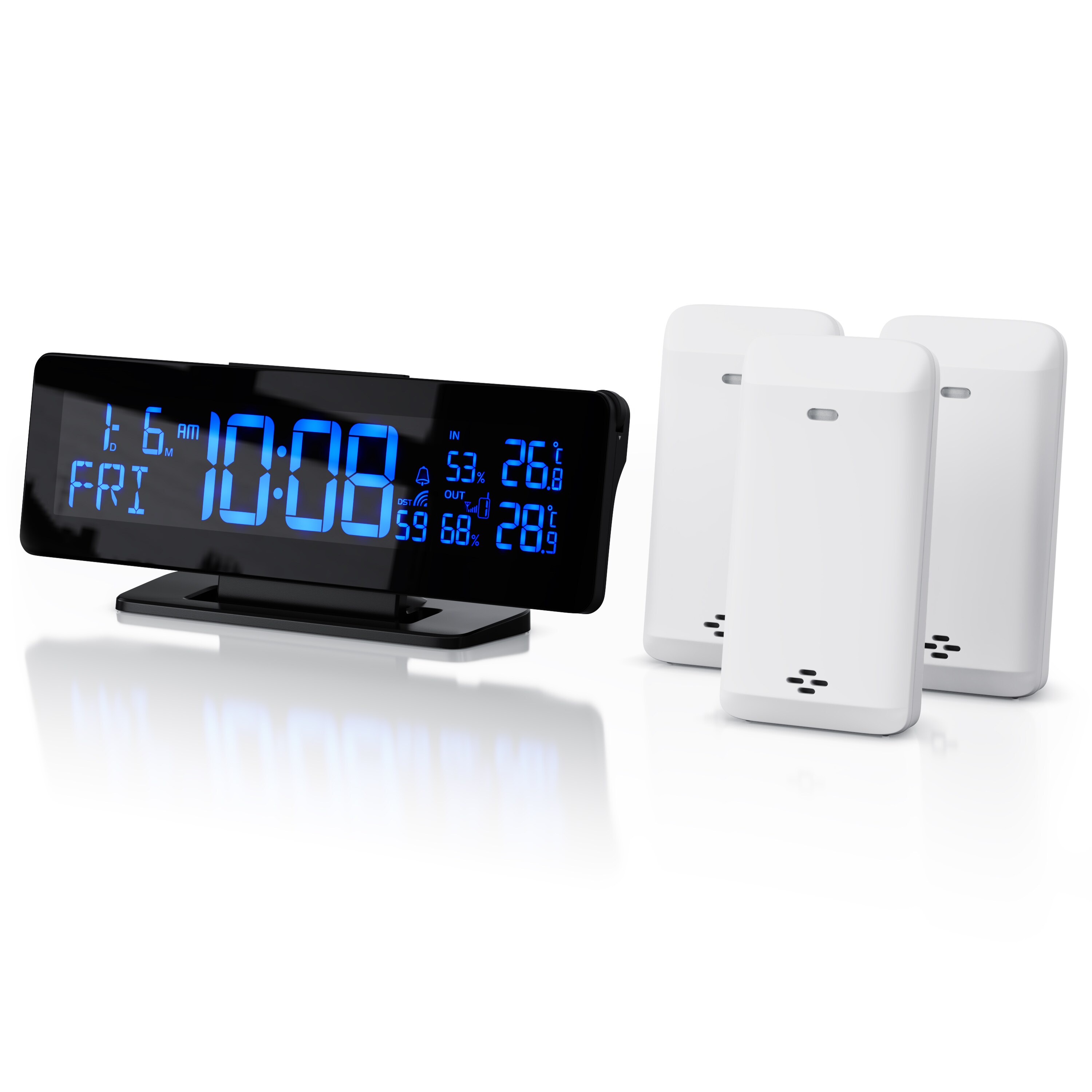 BEARWARE Wetterstation, Funk, 3 Au&szlig;ensensoren, Farbdisplay, Netzteil, Hygrometer, Wecker mit Snooze, Innen- & Au&szlig;entemperatur - Bild 1