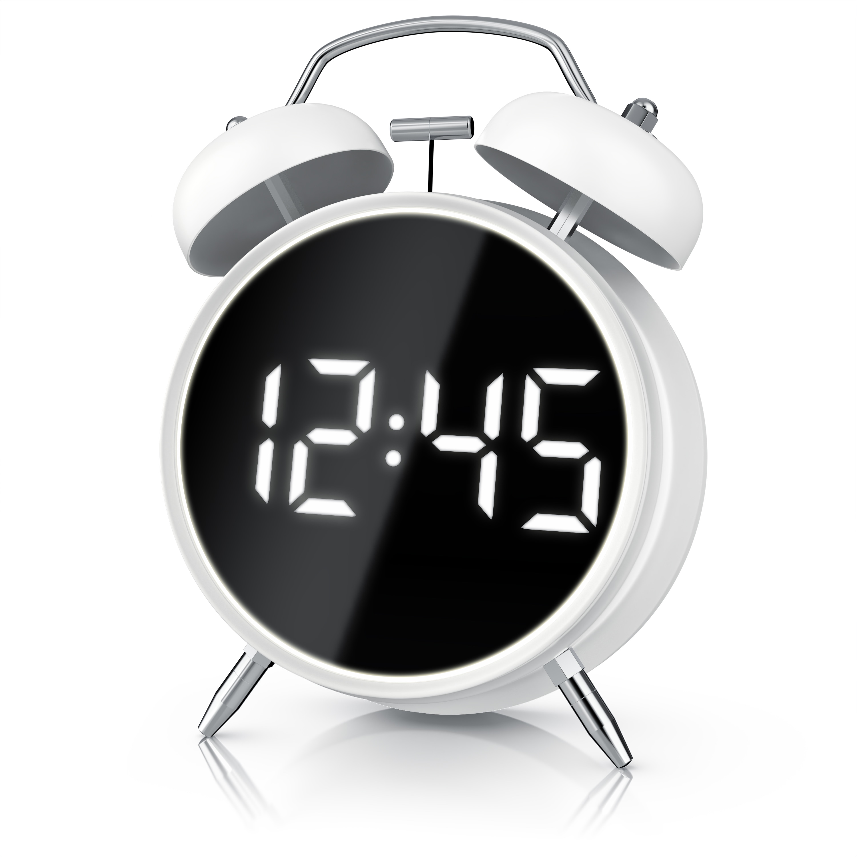 BEARWARE Wecker Digital, rund, Lichtring, Retro, lauter Glockenalarm f&uuml;r Tiefschl&auml;fer Einfache Bedienung, Zeit und Datum, Beleuchtet, ohne Ticken, Vintage - Bild 1