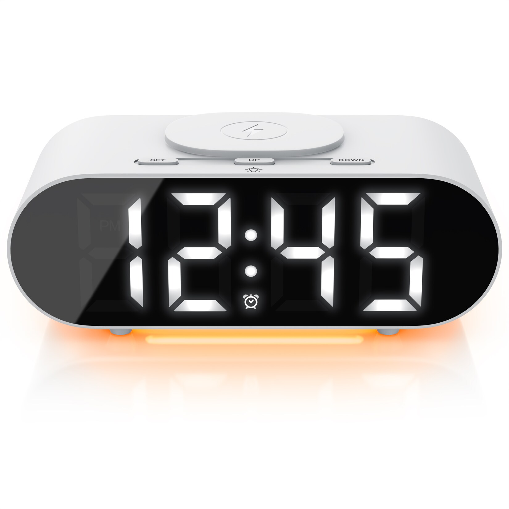 BEARWARE Wecker mit Netzteil & Akku, 3 Alarmzeiten, mit Beleuchtung & QI Ladefunktion Schlummerfunktion, Kabelloses Laden Wireless Charger, Akustiksteuerung | 04062861838013