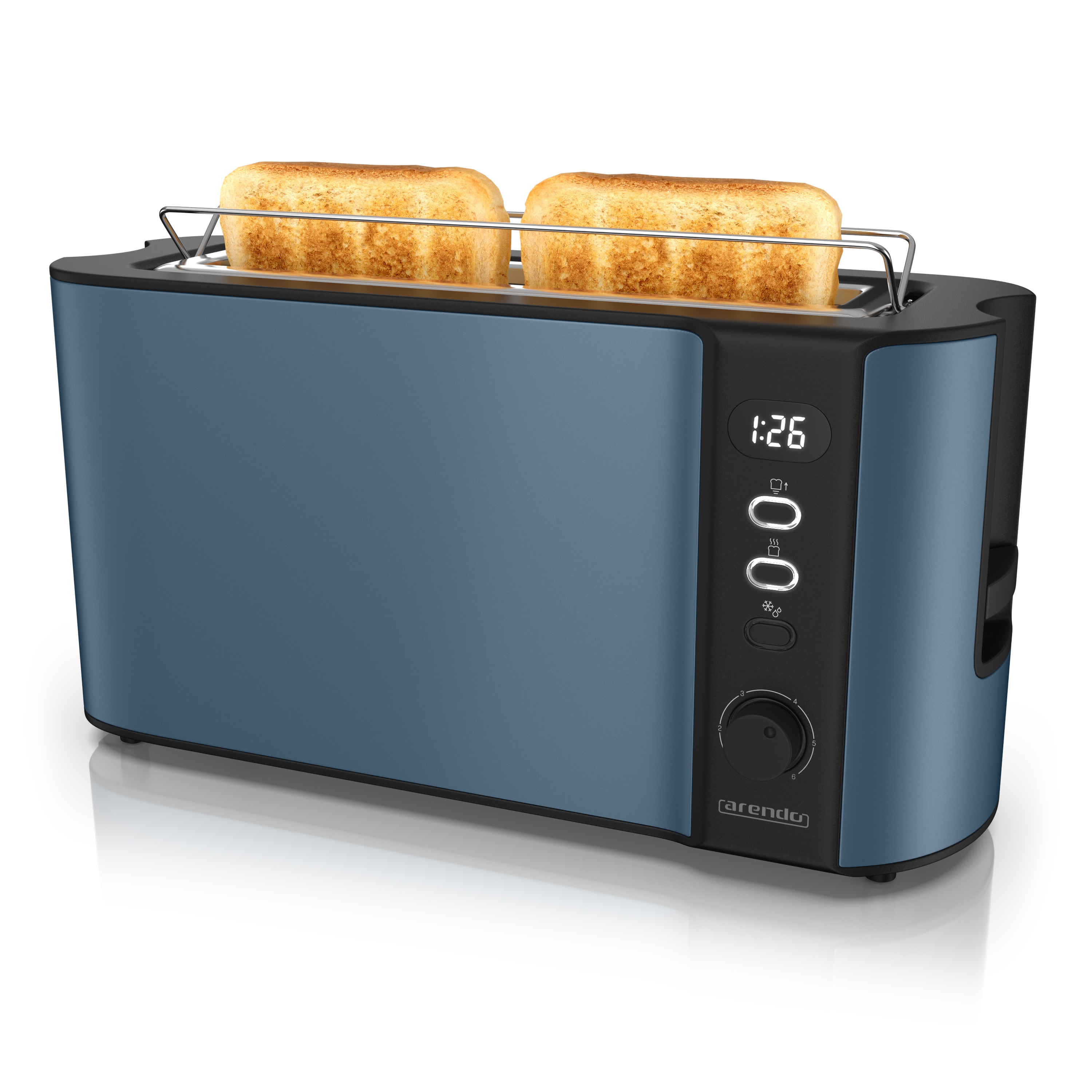 Arendo Toaster Edelstahl, Langschlitz, Display mit Restzeitanzeige, Br&ouml;tchenaufsatz, 1 langer Schlitz, f&uuml;r 2 Scheiben, 1000 W, Defrost Funktion, W&auml;rmeisolierendes Geh&auml;use, Kr&uuml;melschublade - Bild 1