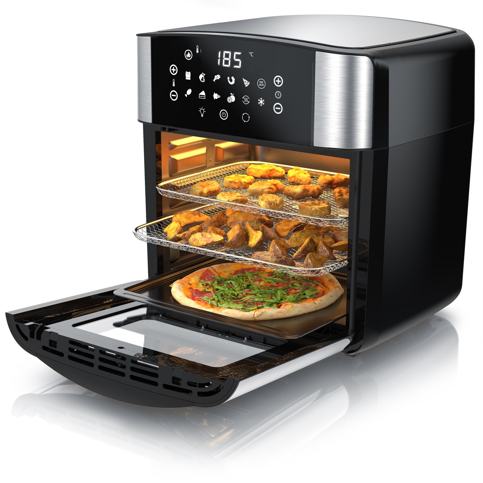 Arendo Heißluftfritteuse Multifunktionsofen 16L, Backofen Umluft, Grill, Dörrautomat, Air Fryer, 1800 W, XXL Fritteuse ohne Öl mit Zubehör …