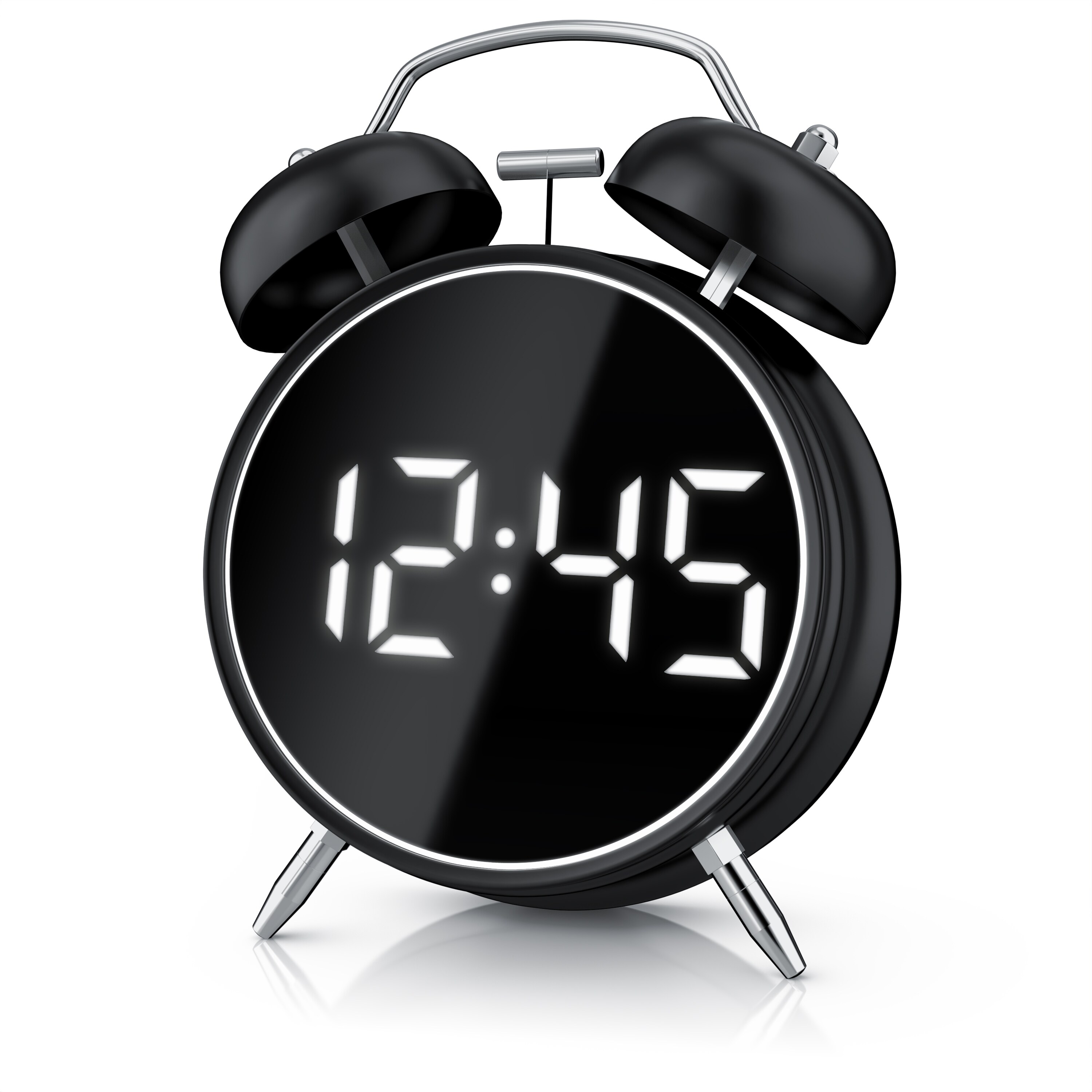 BEARWARE Wecker Digital, rund, Lichtring, Retro, lauter Glockenalarm f&uuml;r Tiefschl&auml;fer Einfache Bedienung, Zeit und Datum, Beleuchtet, ohne Ticken, Vintage - Bild 1