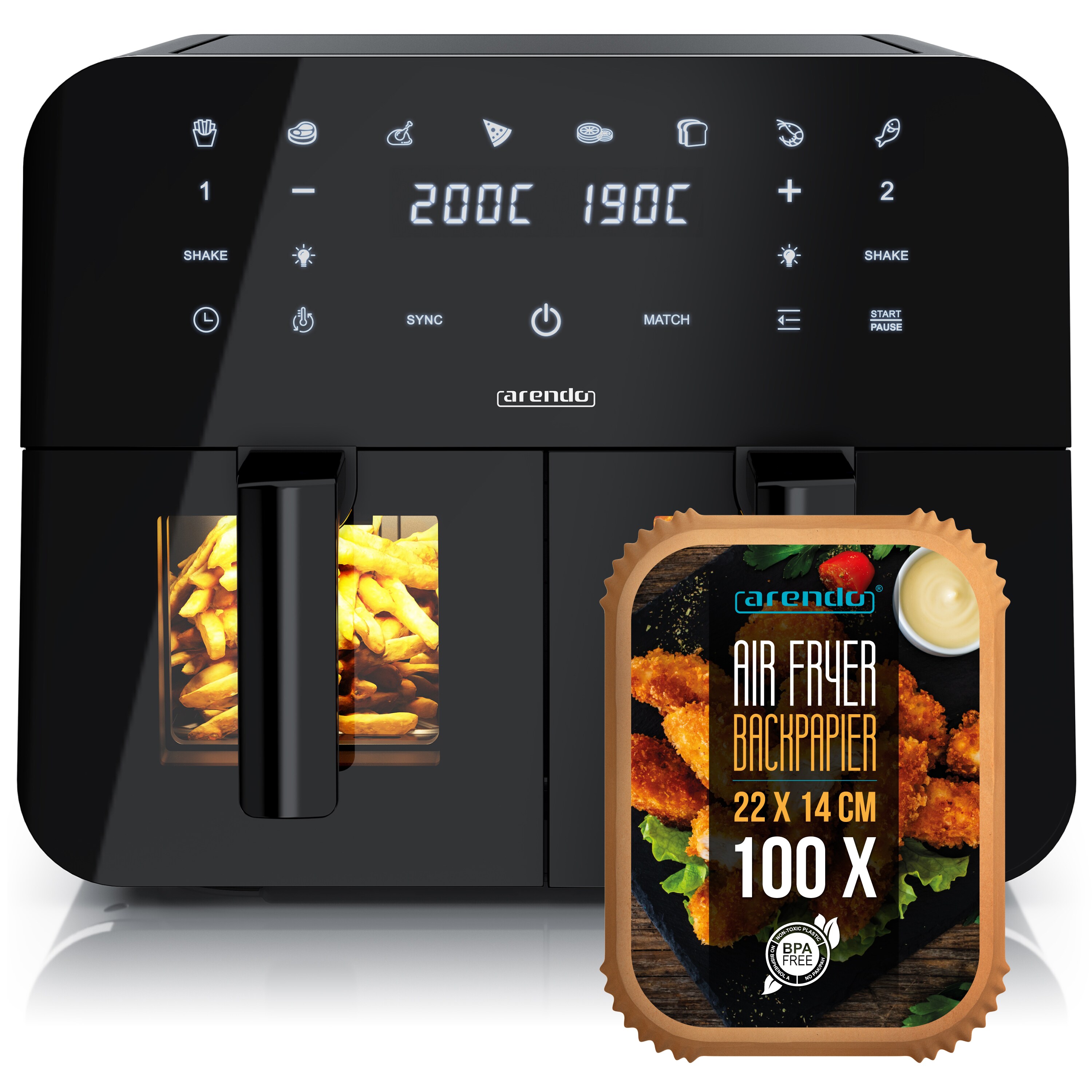 Arendo Hei&szlig;luftfritteuse, 2400 W, Sichtfenster mit Beleuchtung, Umluftsystem, fettarmes gesundes Kochen - Bild 1