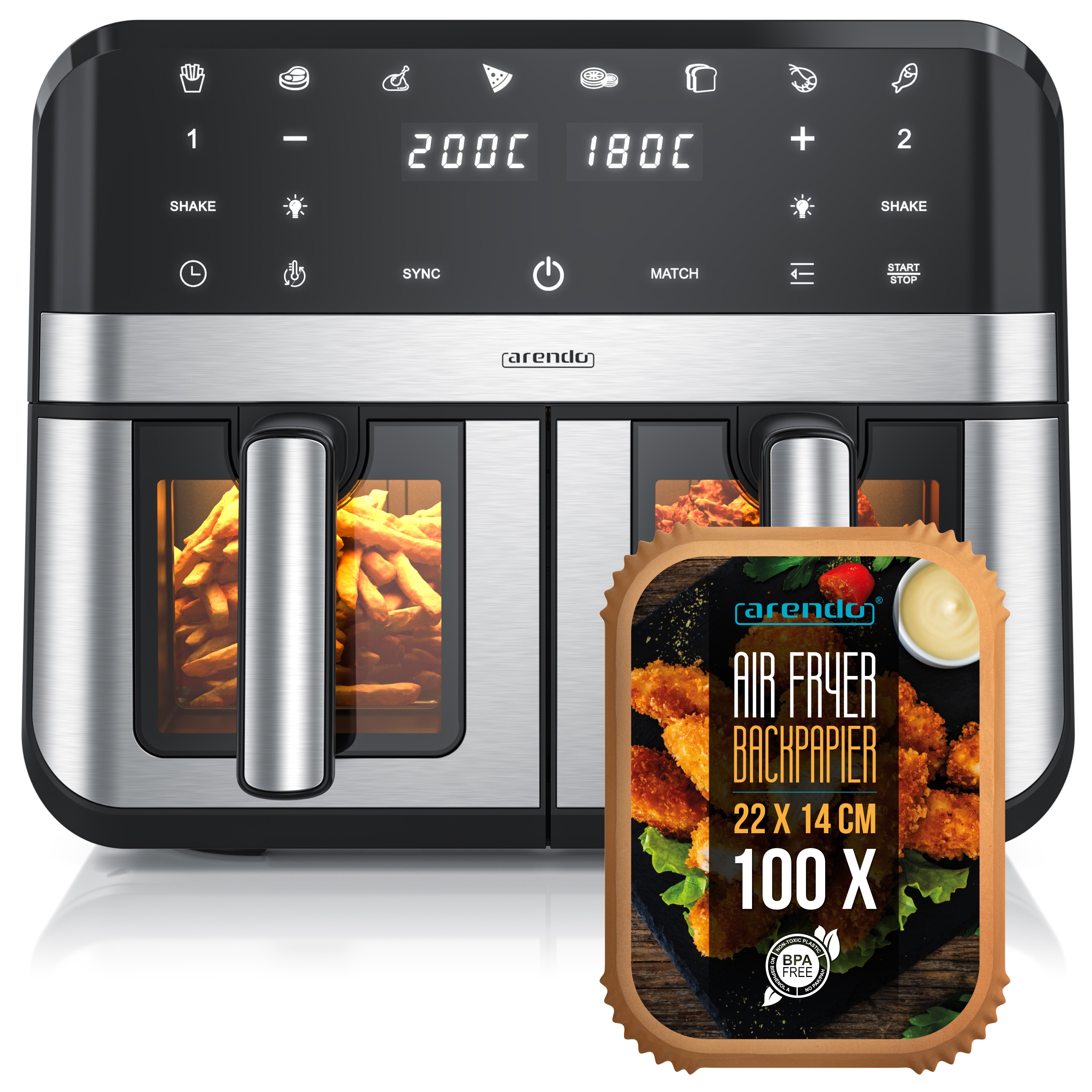 Arendo Hei&szlig;luftfritteuse, 2400 W, Sichtfenster mit Beleuchtung, Umluftsystem, fettarmes gesundes Kochen - Bild 1