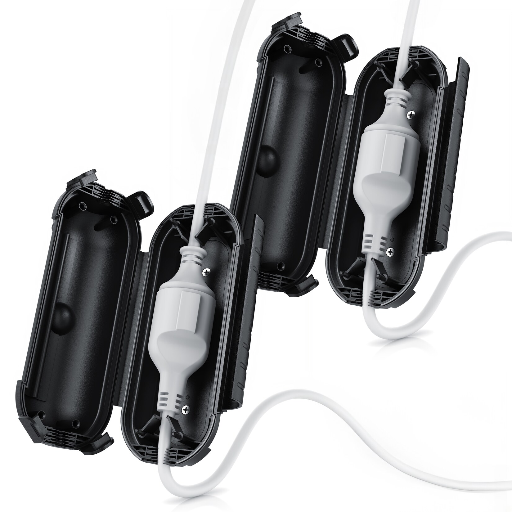 BEARWARE 2x Kabelbox wetterbeständige Schutzbox für Verlängerungskabel, 210mm x 85 mm Garten outdoor IP44 wasserdichte Safe Box, schwarz | 04062861827291