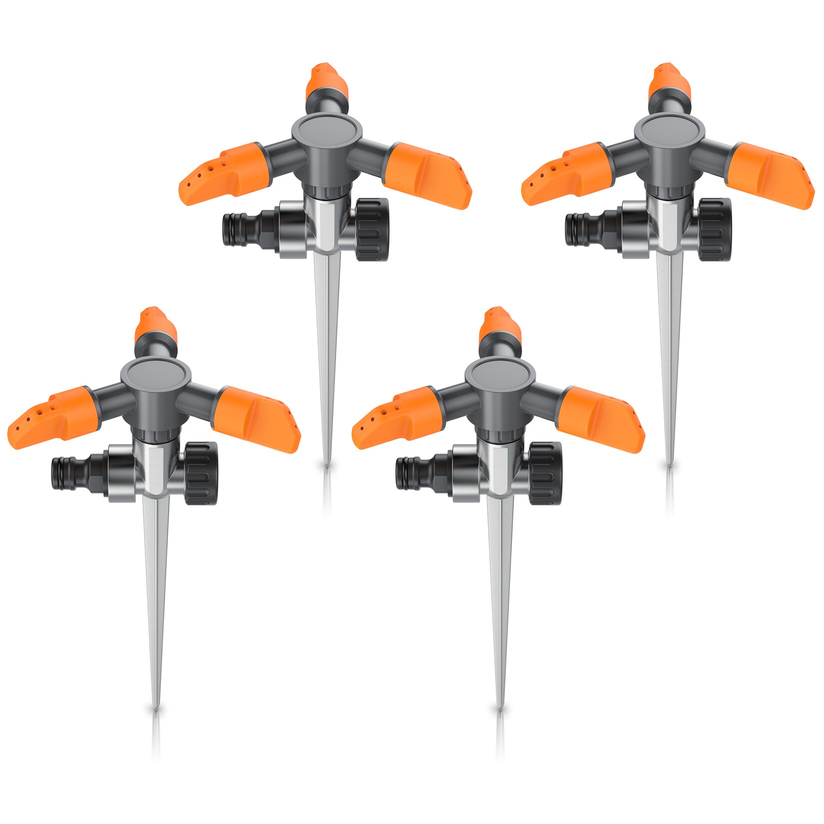 Brandson 4x Kreisregner 3-fach Rasensprinkler mit Erdspieß, 360° Flächenregner, Sprühregner, für Flächen bis 150 m², 14 cm lang, 3 Arm Sprinkler, 45° – 90° Winkel, 7m Reichweite, robuster Spike | 04062861822920