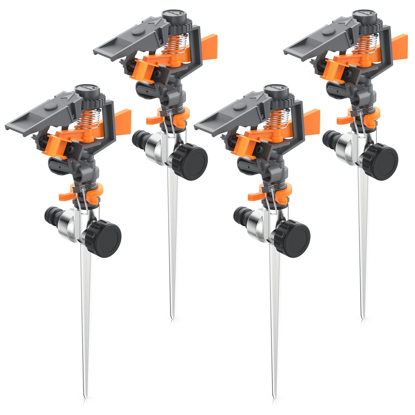 Brandson 4x Kreisregner Intervall-Sprinkler, Rasensprenger mit Pulsation, 360° Impulsregner, für Flächen bis 200 m², Rasensprinkler, 7m Reichweite, Gardena kompatibel | 04062861822937