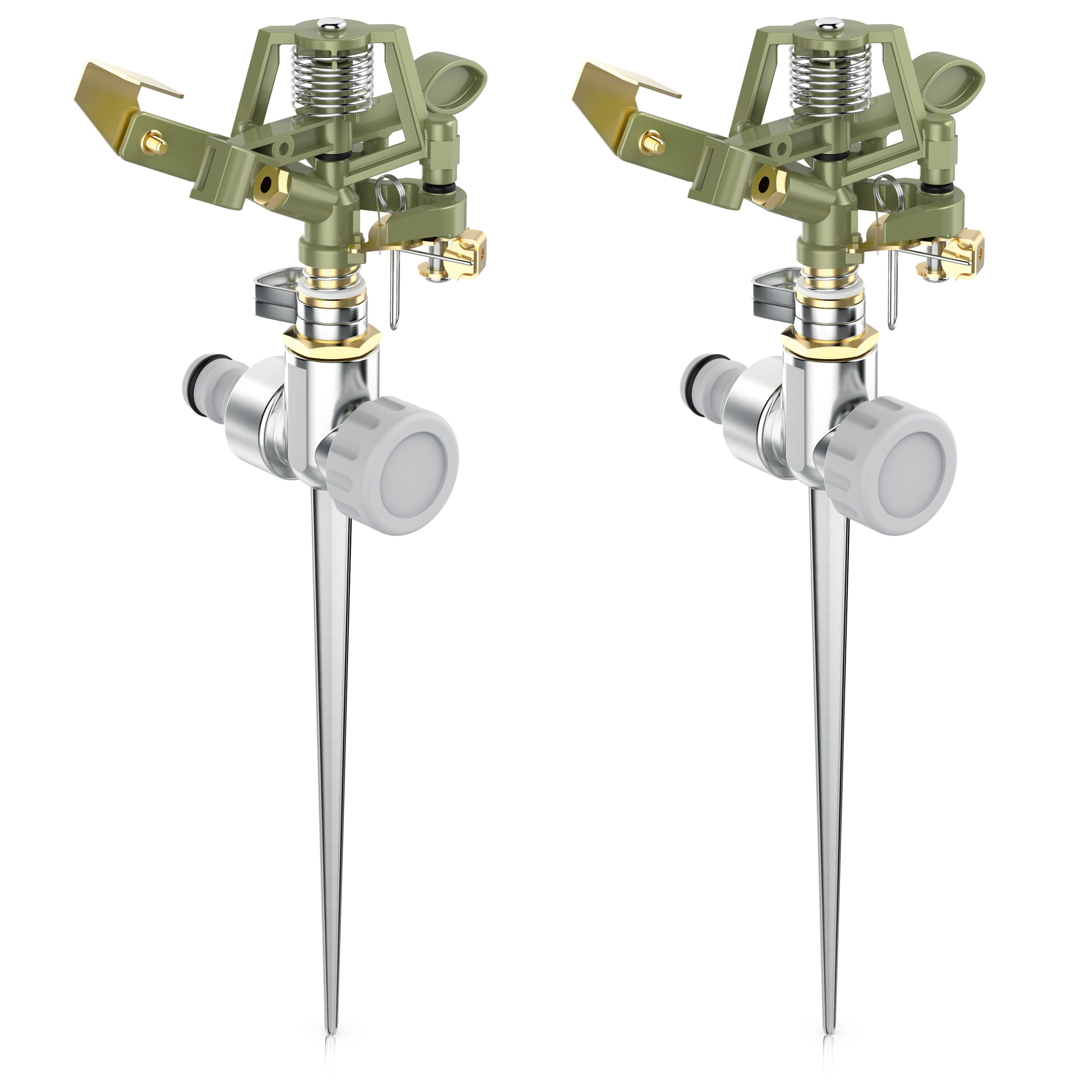 Brandson 2x Kreisregner Intervall-Sprinkler, Rasensprenger mit Pulsation, 360&deg; Impulsregner, f&uuml;r Fl&auml;chen bis 450 m&sup2;, Rasensprinkler, 12m Reichweite, Gardena kompatibel - Bild 1